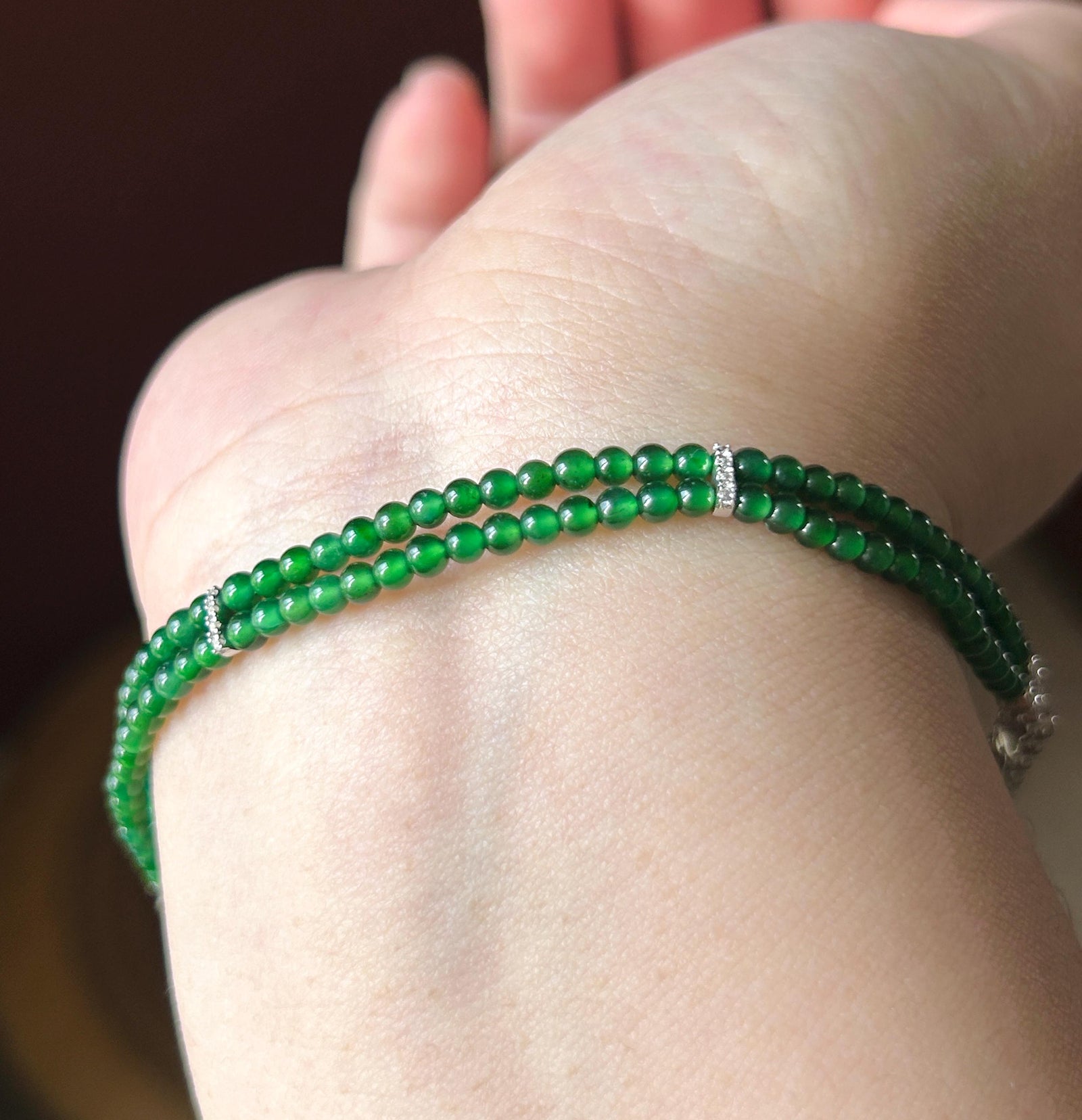 Natural Jadeite Beaded Bracelet, Guatemalan Type A Highly Translucent Icy Spicy Emerald Green Jade | 925 Sterling Silver