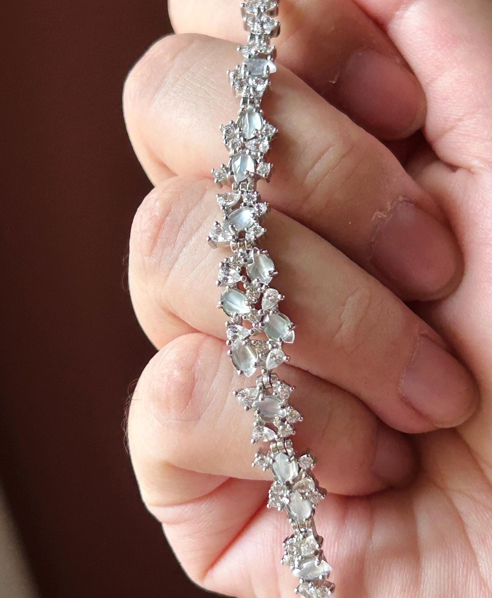 Certified Natural Jadeite Marquise Bracelet, Burmese Type A Superior Translucency Icy White Fine Jade in 925 Sterling Silver