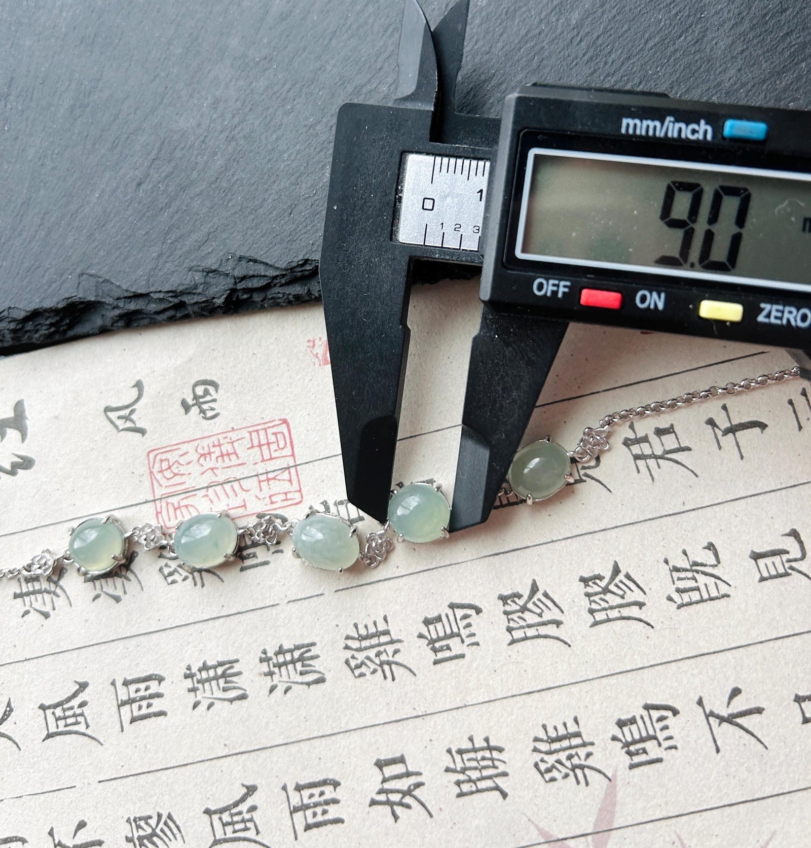 Natural Jadeite Cabochon Bracelet, Burmese Type A Icy Translucent Grayish Soft Blue/Green Jade in 925 Sterling Silver