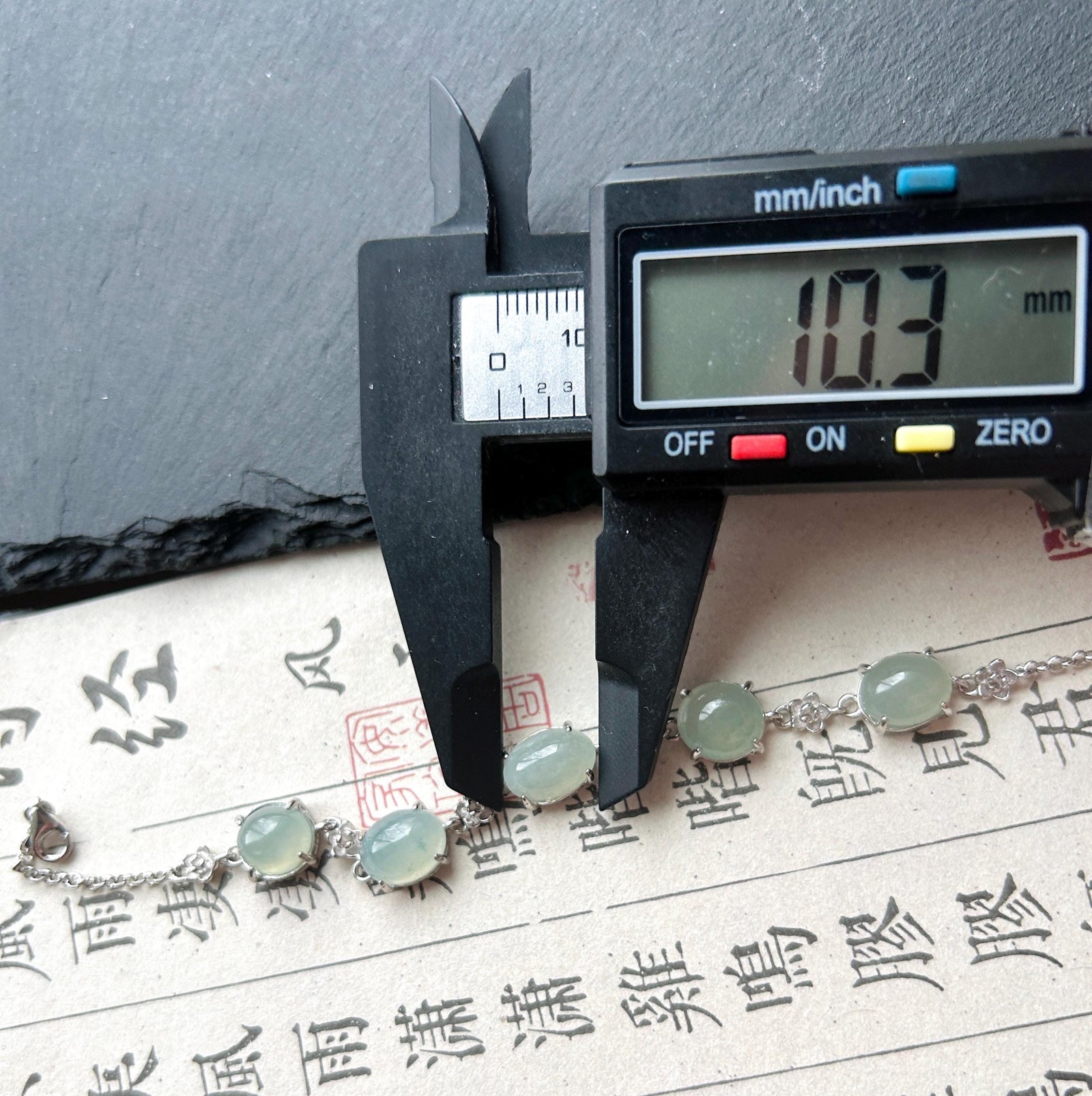 Natural Jadeite Cabochon Bracelet, Burmese Type A Icy Translucent Grayish Soft Blue/Green Jade in 925 Sterling Silver