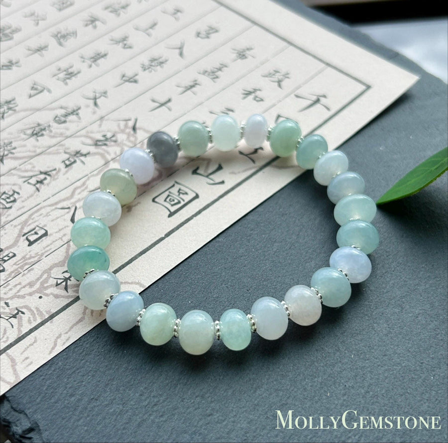 Natural Jadeite Beaded Bracelet: High-End Burmese Type A Highly Translucent Icy Pastel Multicolor 9mm Jade Mothers Day Gift