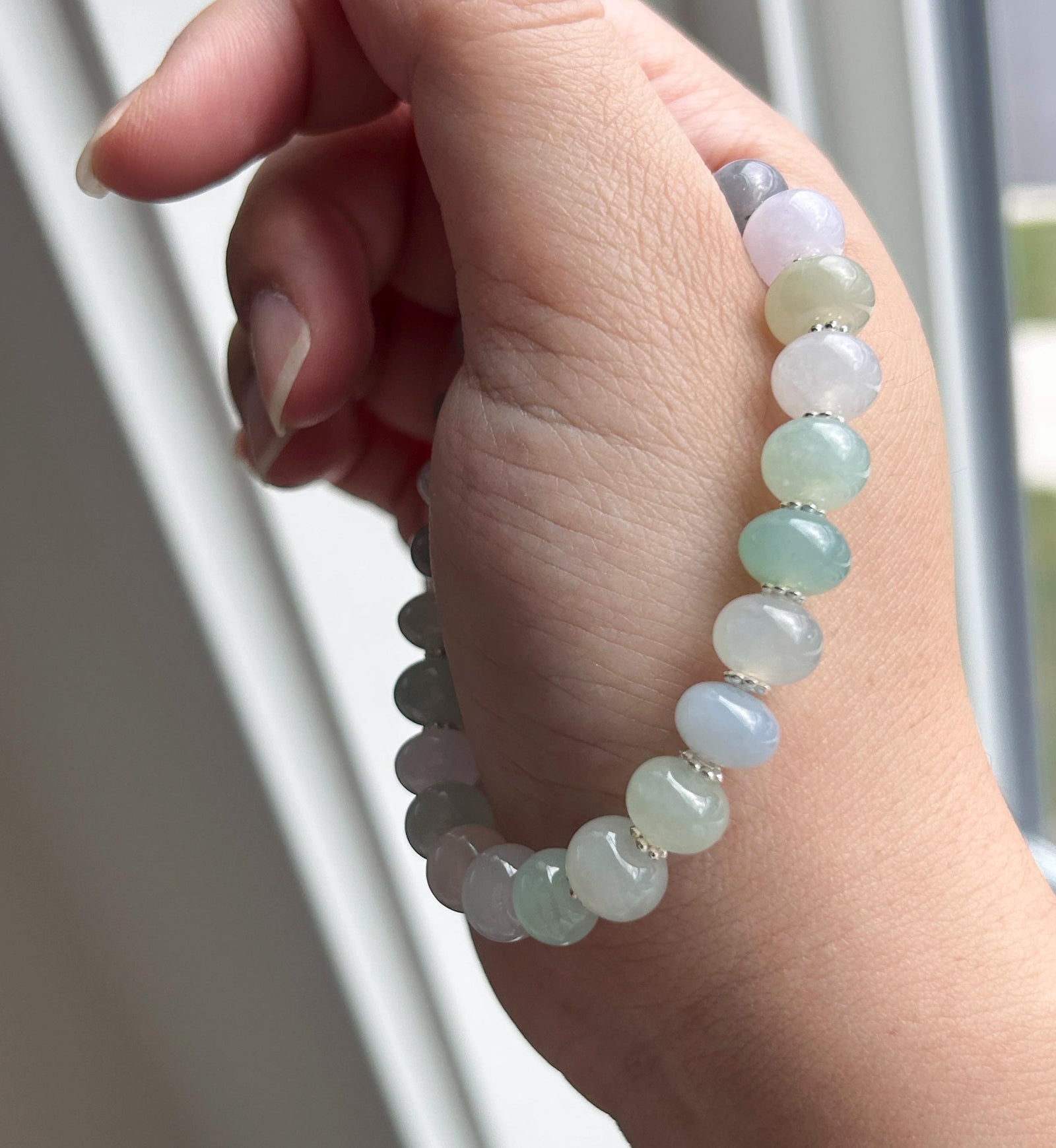 Natural Jadeite Beaded Bracelet: High-End Burmese Type A Highly Translucent Icy Pastel Multicolor 9mm Jade Mothers Day Gift
