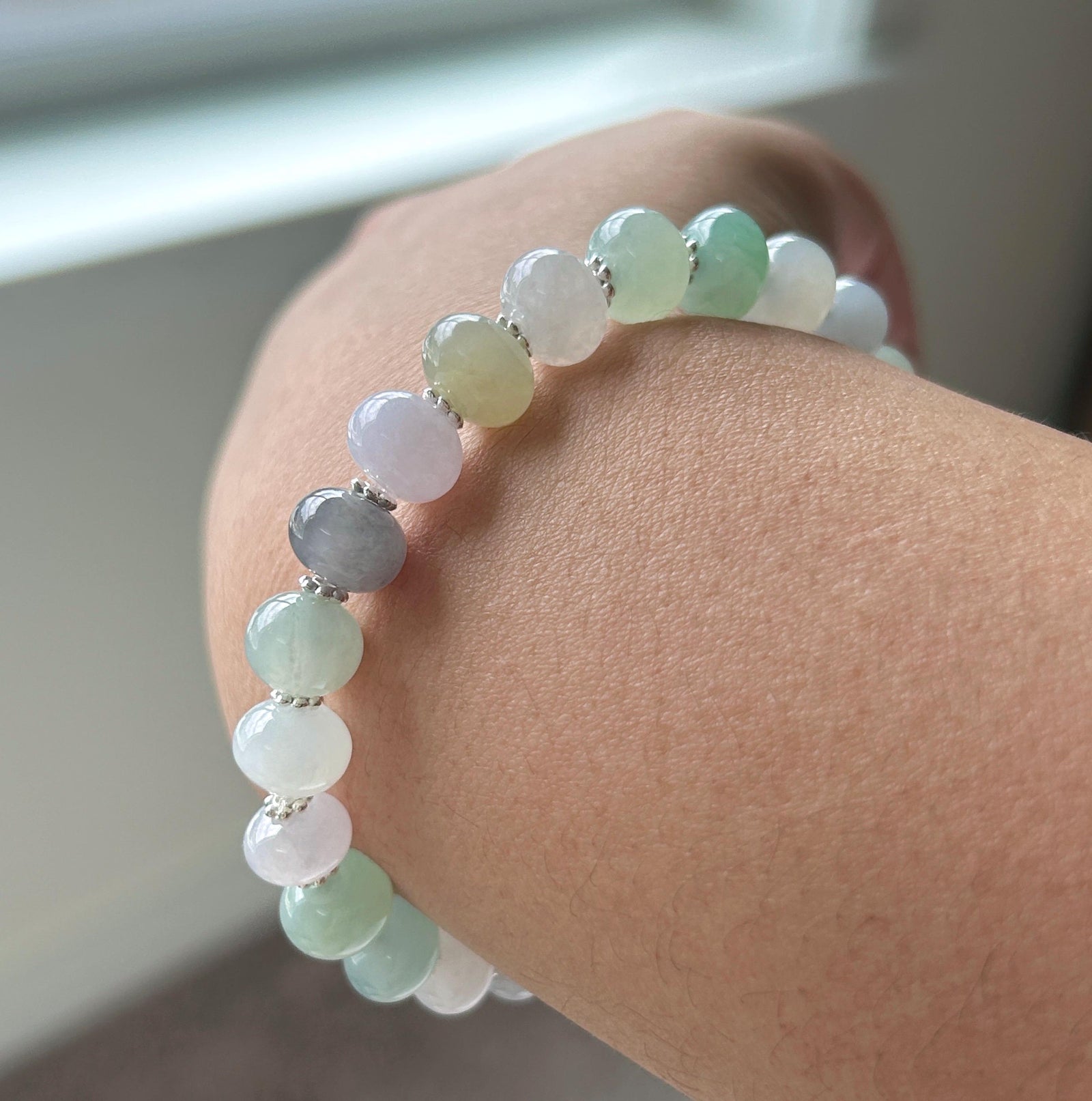 Natural Jadeite Beaded Bracelet: High-End Burmese Type A Highly Translucent Icy Pastel Multicolor 9mm Jade Mothers Day Gift
