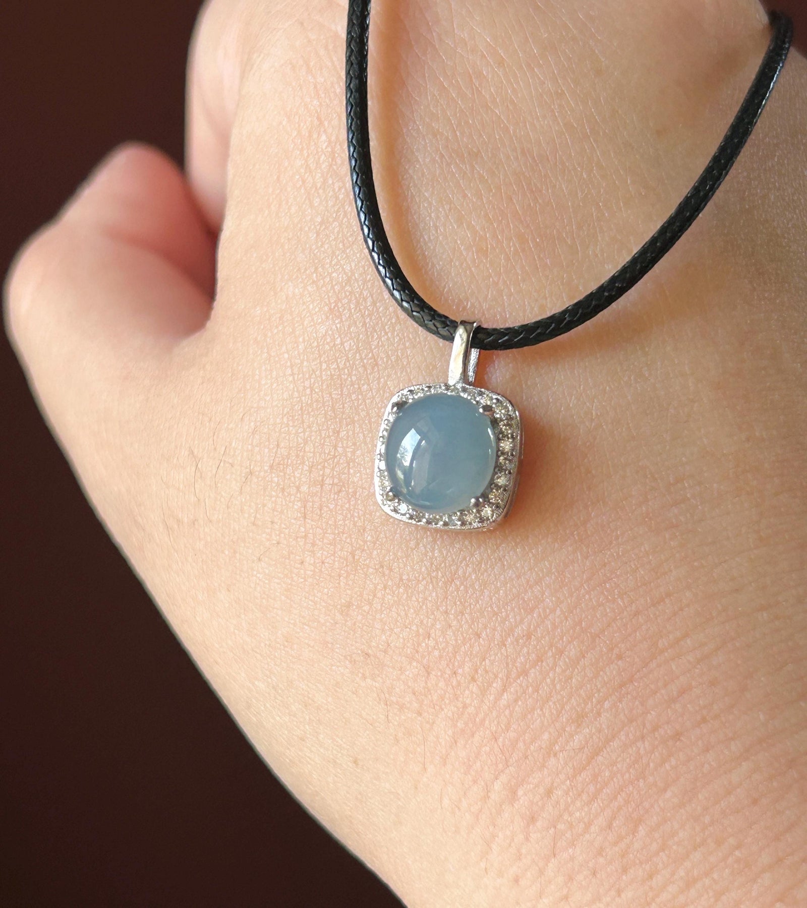 Natural Jadeite Cabochon Pendant Minimalist Jewelry Burmese Type A Highly Translucent Icy Blue Lavender Jade, 925 Sterling Silver
