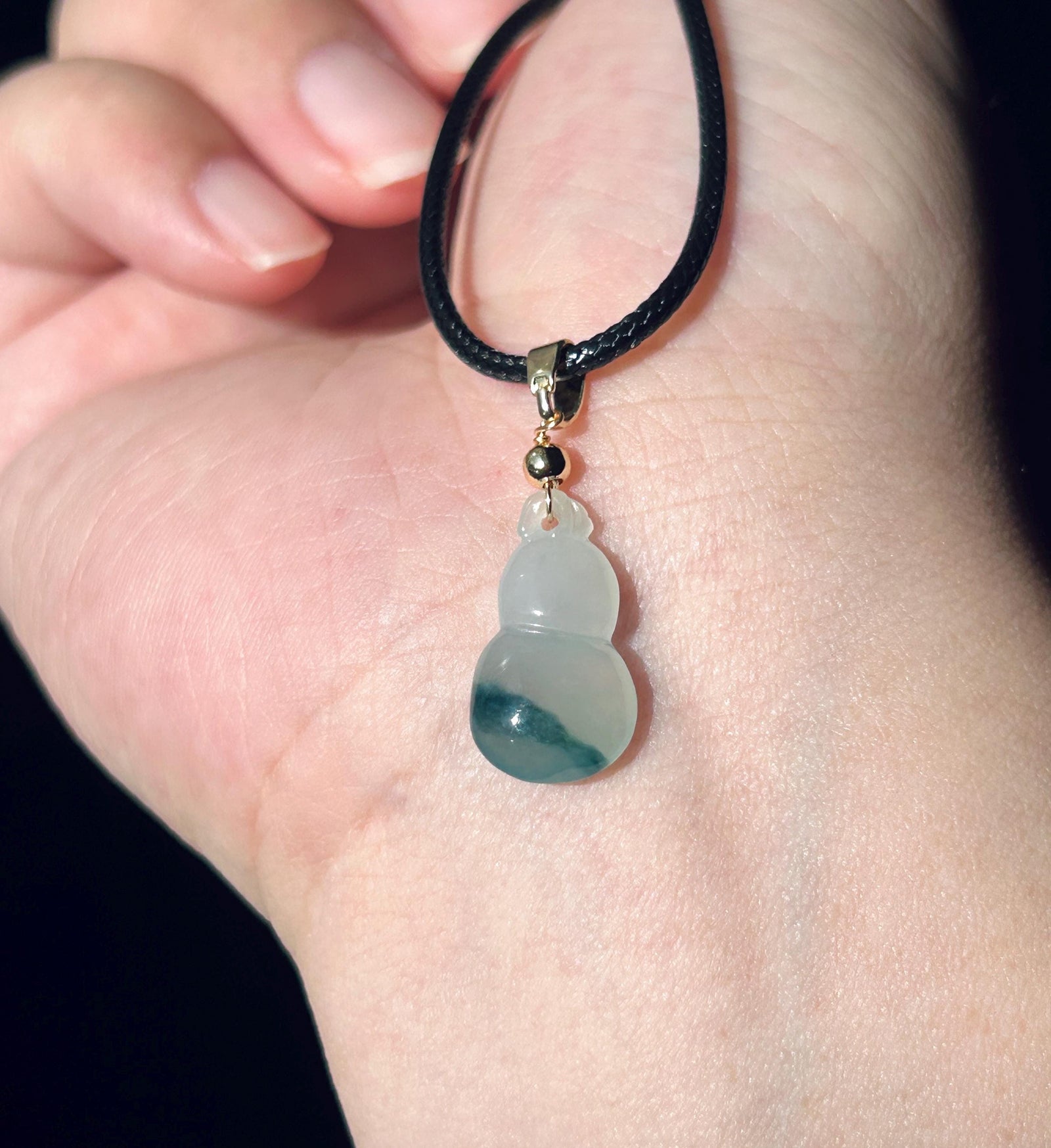 Natural Jadeite Gourd(Hulu) Pendant Burmese Type A Highly Translucent Icy White Base Blue Floral Jade Mother’s Day Gift