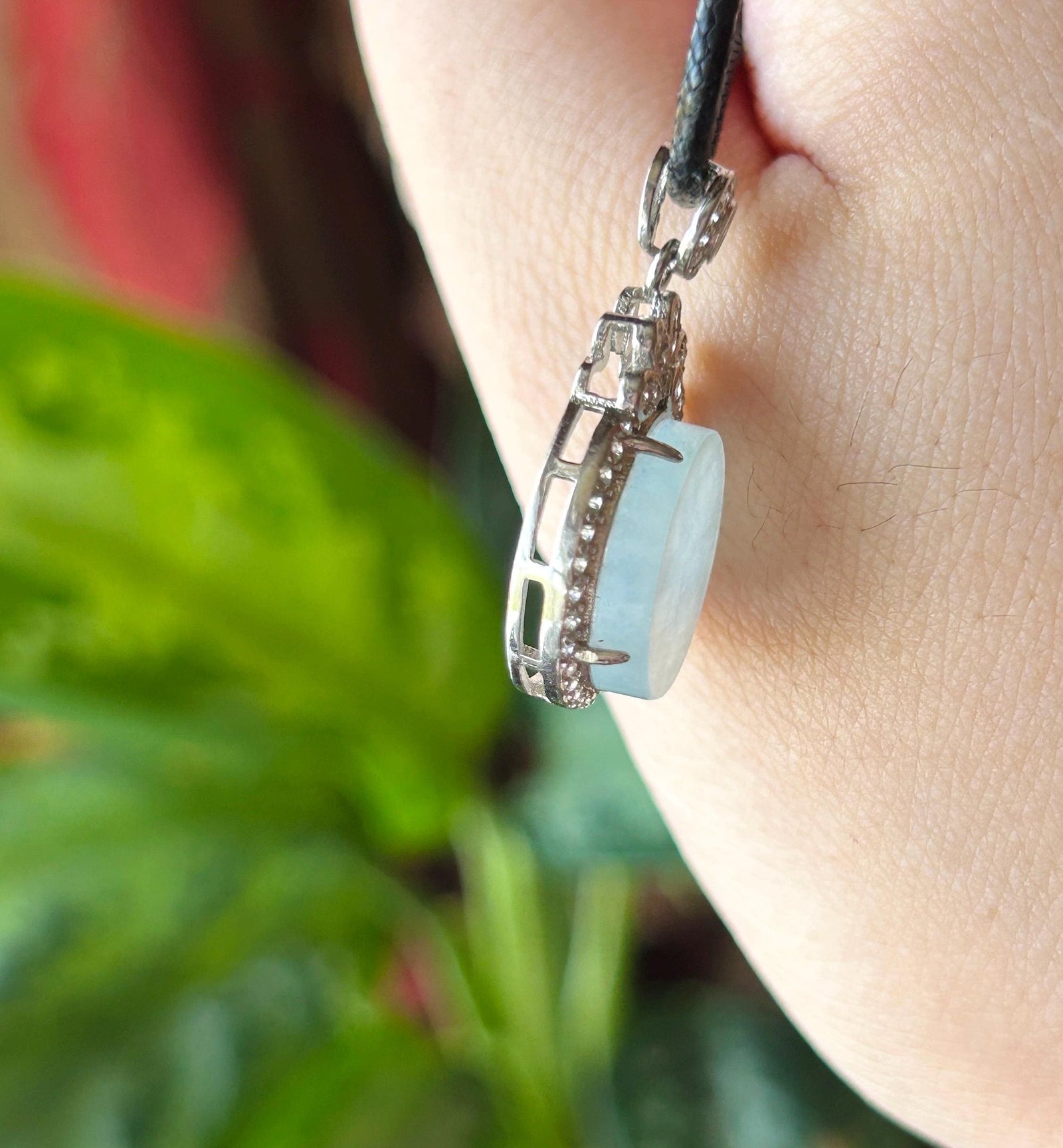 Natural Jadeite Peace Plaque Pendant Minimalist Jewelry Burmese Type A Highly Translucent Icy Blue Lavender Jade, 925 Sterling Silver