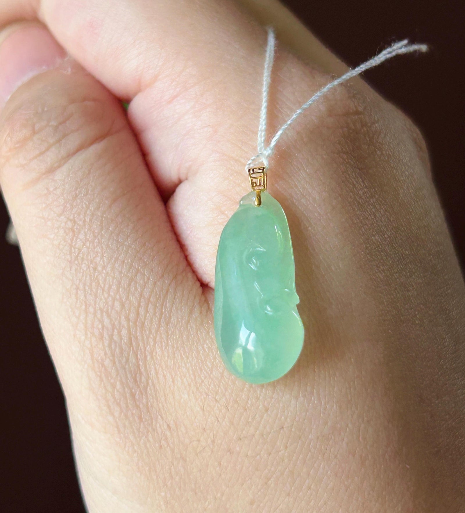 Certified Natural Jadeite RuYi Pendant Minimalist Jewelry Burmese Type A Highly Translucent Icy Sweet Apple Green Jade, 18k Gold Bail