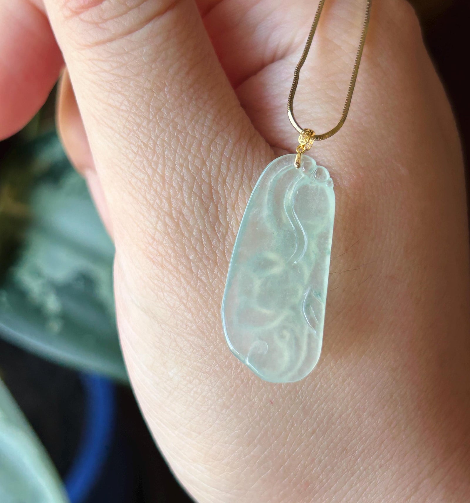 Certified Natural Jadeite Lotus Pendant Minimalist Jewelry Burmese Type A Highly Translucent Icy Light Green Jade, 18k Gold Bail