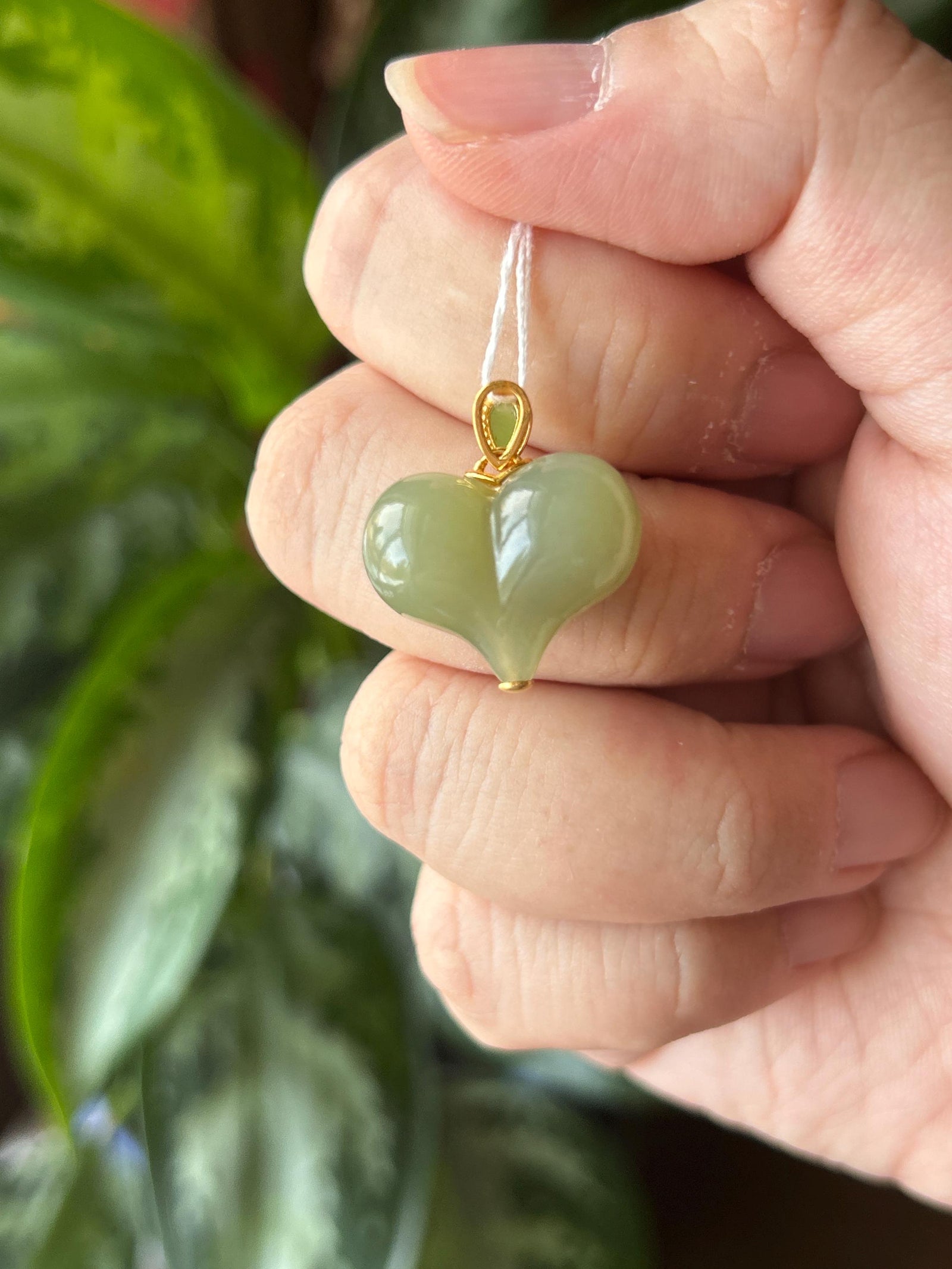 Natural Nephrite Jade Heart Pendant| Sterling Silver Setting | Hand Carved Jade Heart | 16.5 x 20 mm