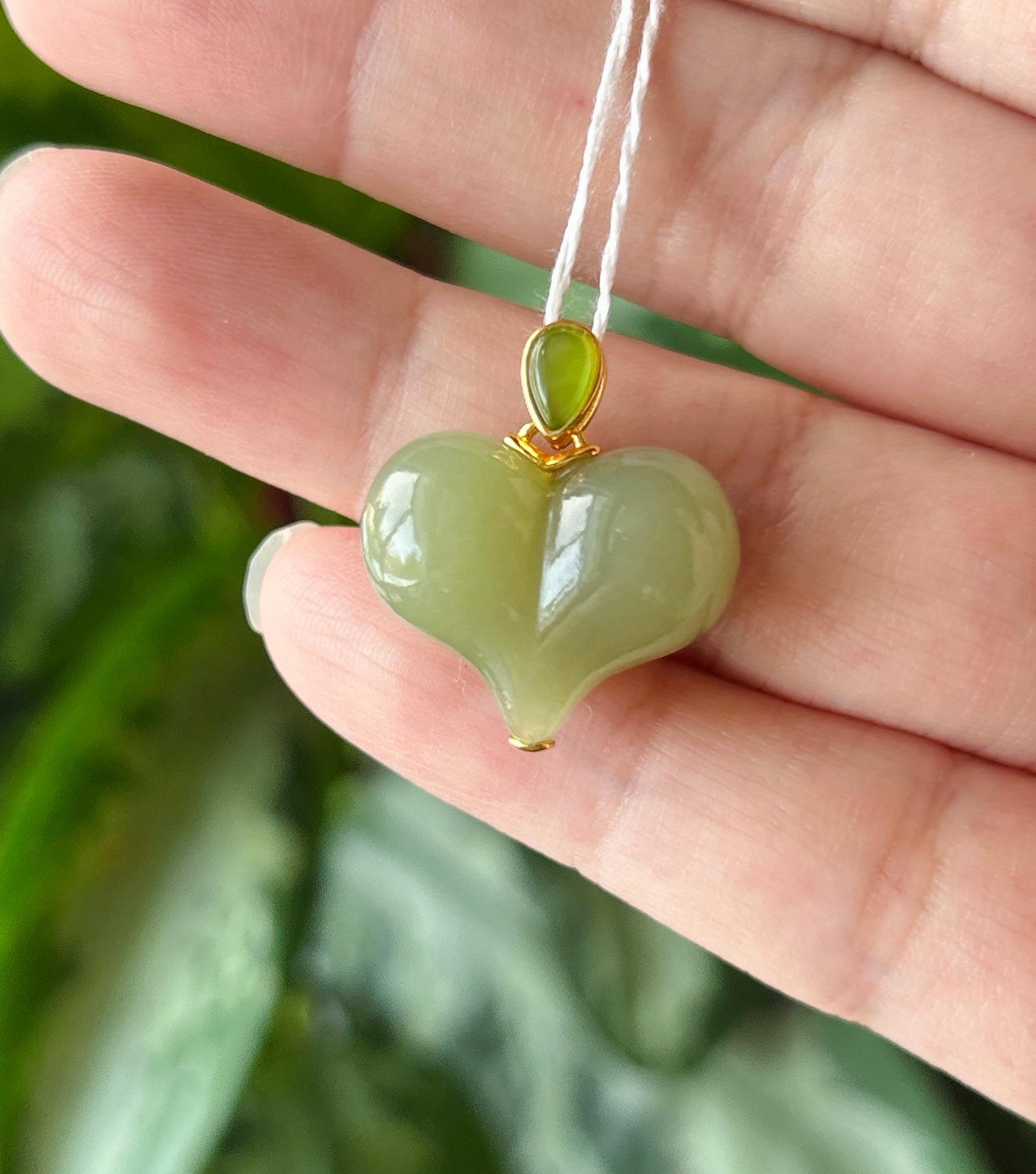 Natural Nephrite Jade Heart Pendant| Sterling Silver Setting | Hand Carved Jade Heart | 16.5 x 20 mm