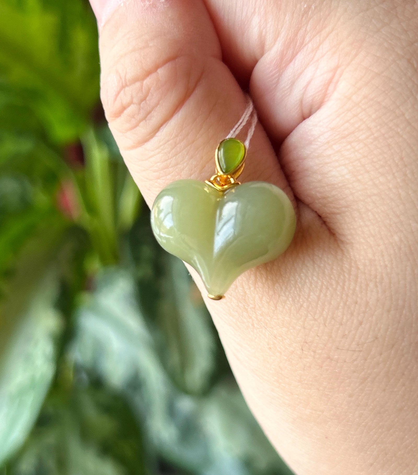 Natural Nephrite Jade Heart Pendant| Sterling Silver Setting | Hand Carved Jade Heart | 16.5 x 20 mm