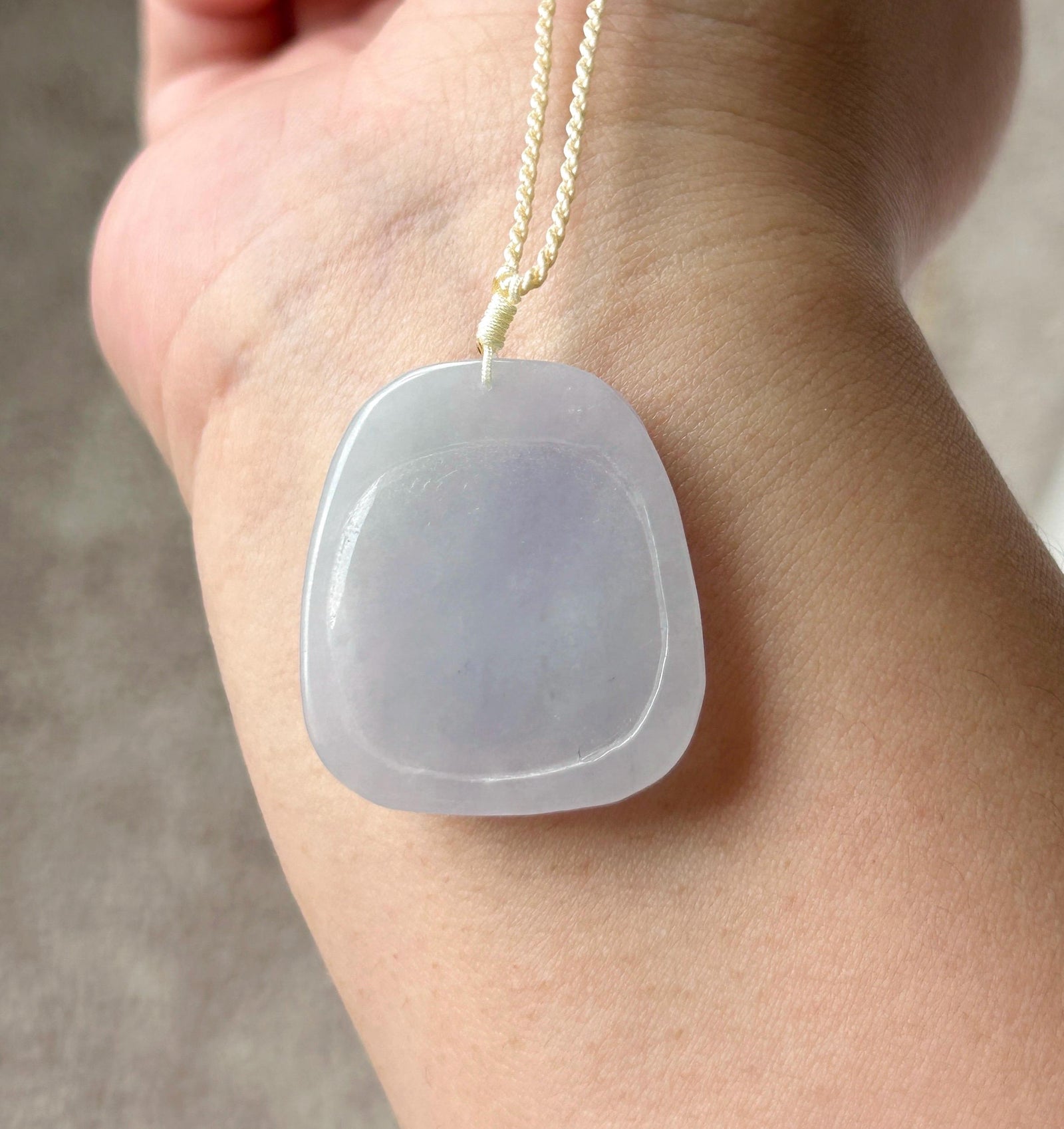 Certified Natural Jadeite Deer & RuYi Pendant Handwoven Necklace Burmese Type A Icy Translucent Lavender Jade 31 x 28 x 6mm