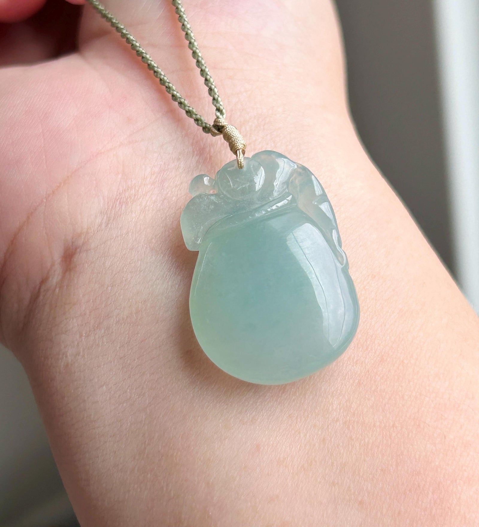 Certified Natural Jadeite Fortune Pouch Pendant Handwoven Necklace Burmese Type A Highly Translucent Icy Blue Jade 30 x 20 x 8mm