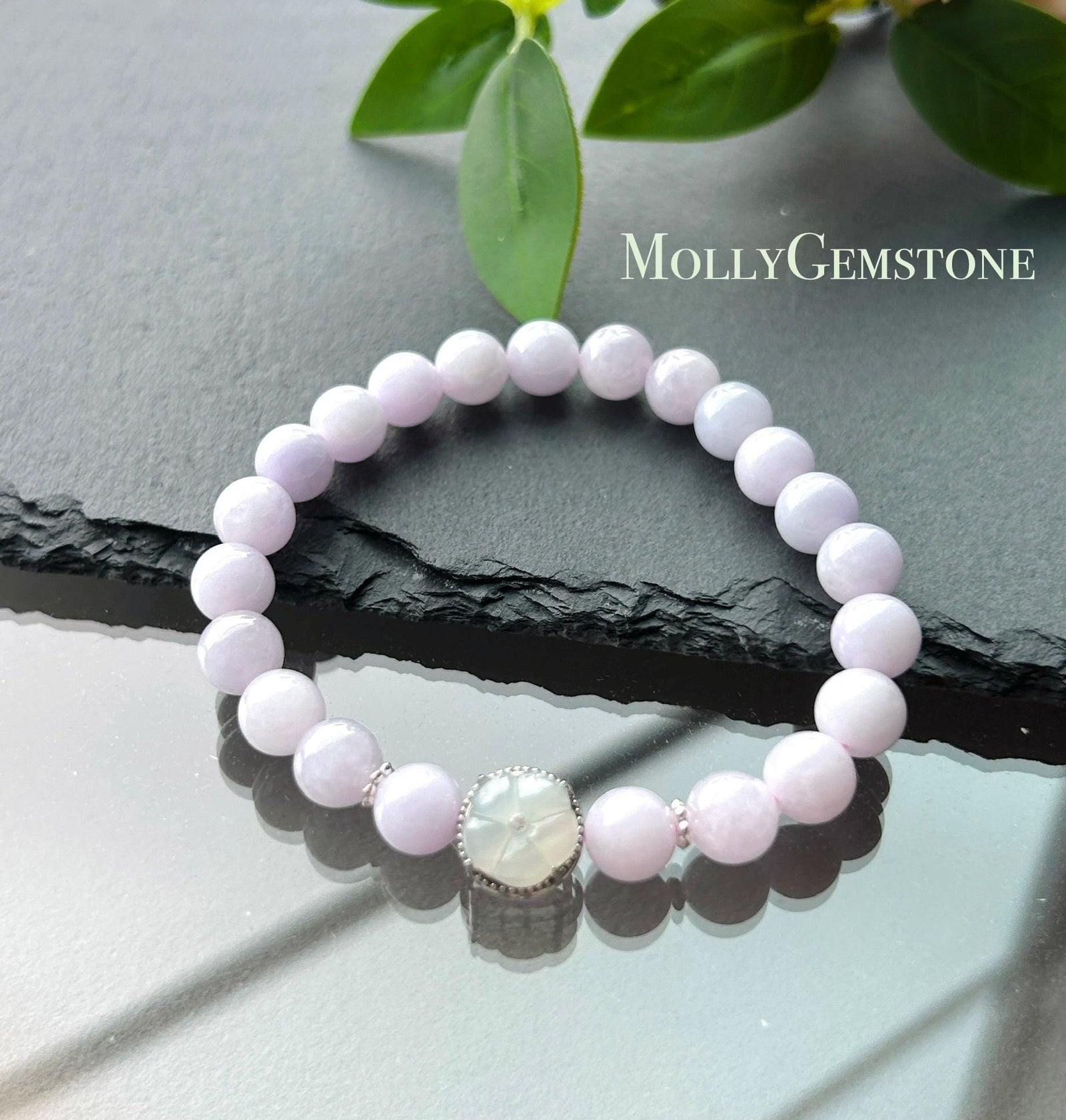 Natural Jadeite Beaded Bracelet Burmese Type A Icy Translucent Pink Lavender Jade 7.6mm | 925 Sterling Silver