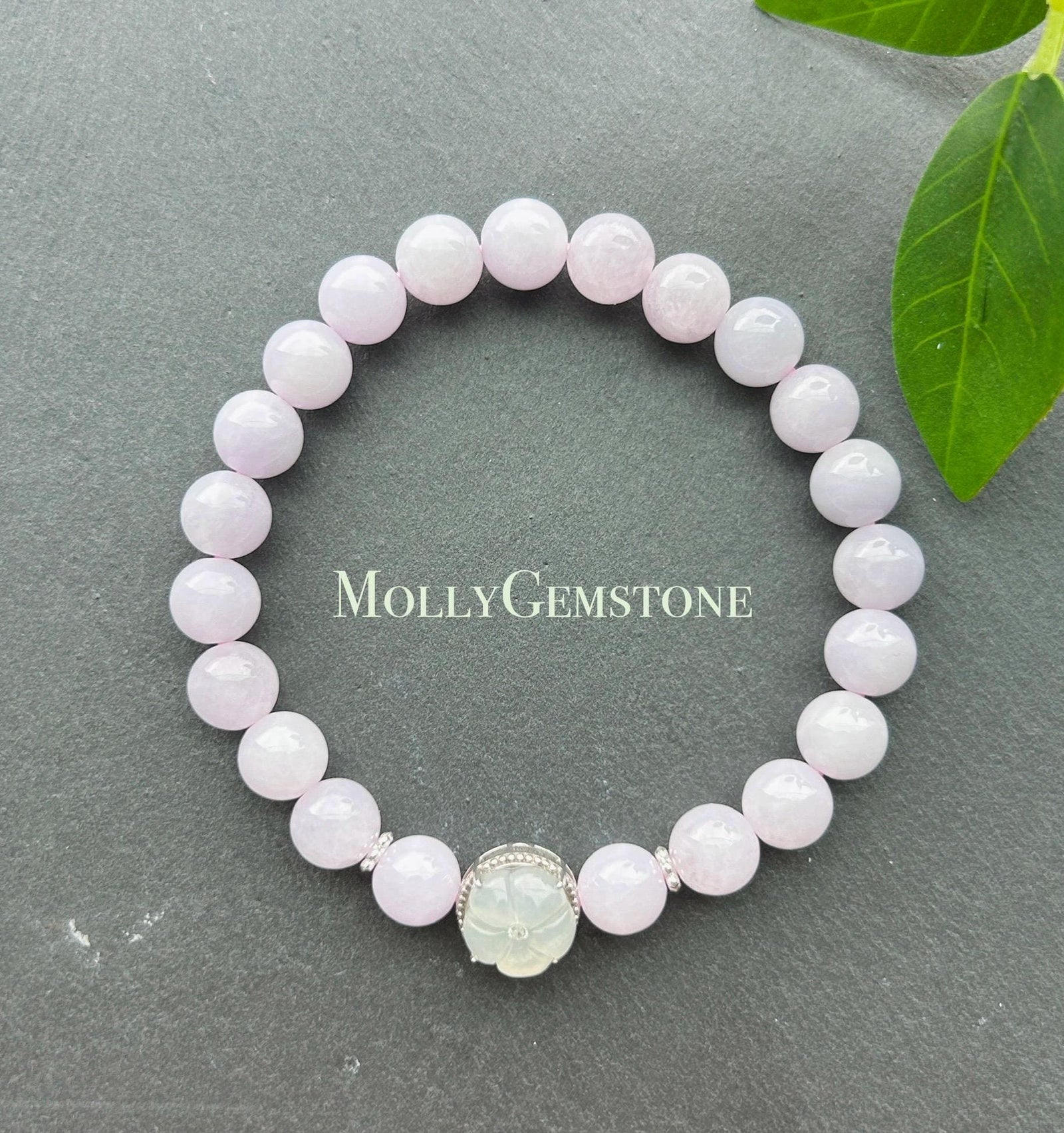 Natural Jadeite Beaded Bracelet Burmese Type A Icy Translucent Pink Lavender Jade 7.6mm | 925 Sterling Silver