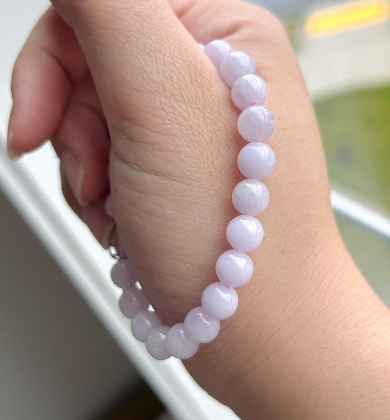 Natural Jadeite Beaded Bracelet Burmese Type A Icy Translucent Pink Lavender Jade 7.6mm | 925 Sterling Silver