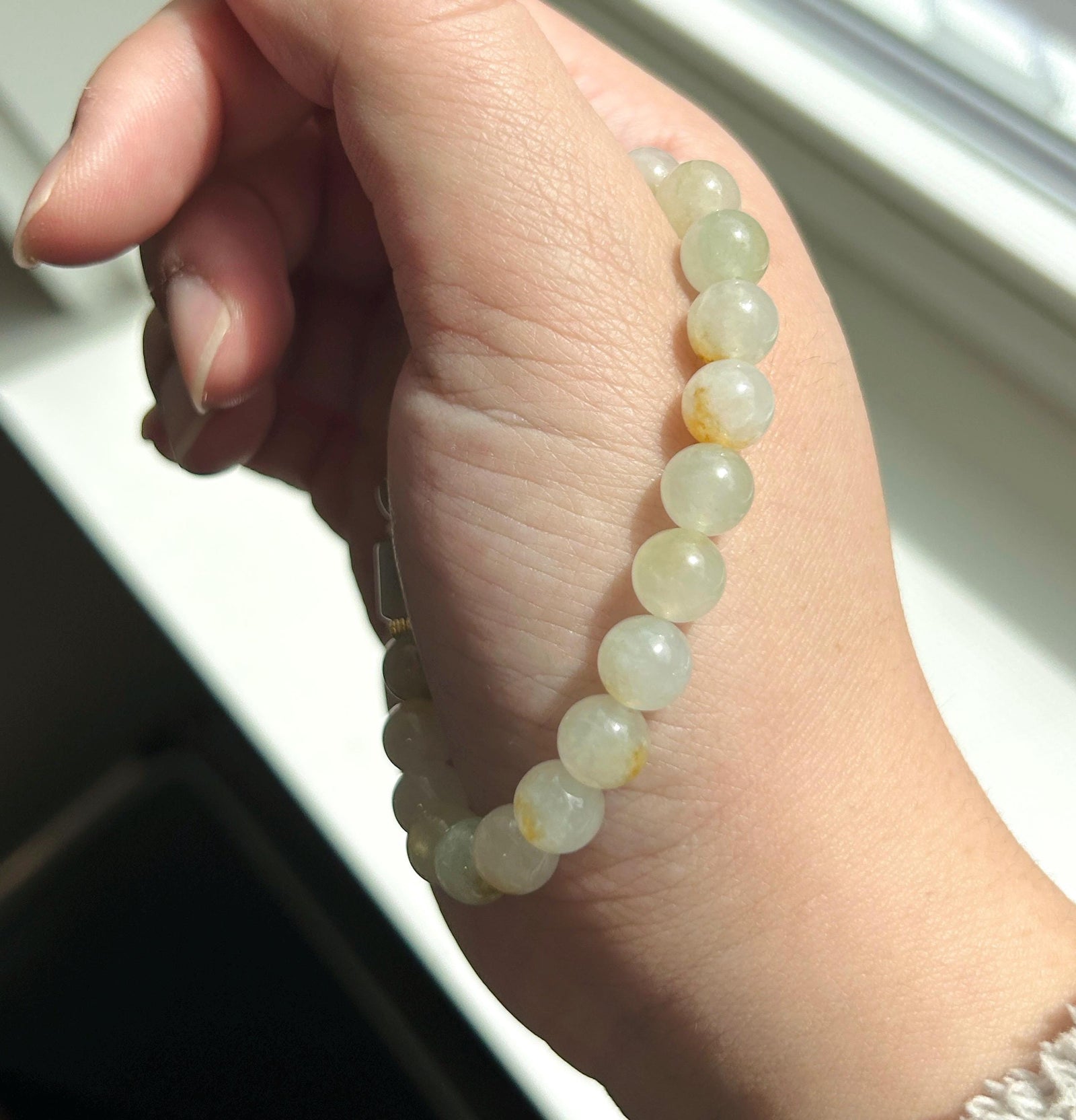 Natural Jadeite Beaded Bracelet | Burmese Type A Highly Translucent Icy Yellow & Red Floral 7.8mm | Minimalist Jewelry