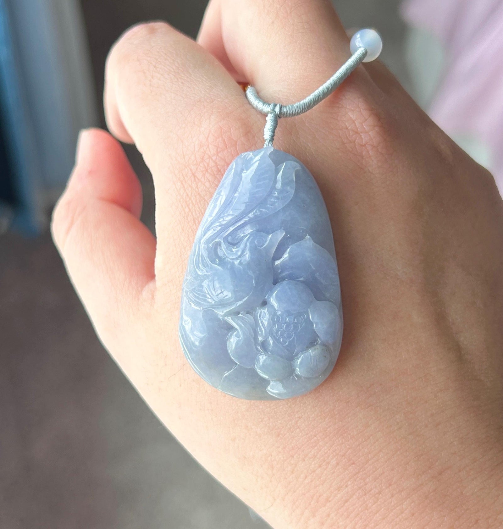 Certified Natural Jadeite Phoenix Pendant Handwoven Necklace Burmese Type A Translucent Icy Vivid Lavender Jade 46 x 30 x 8.6mm