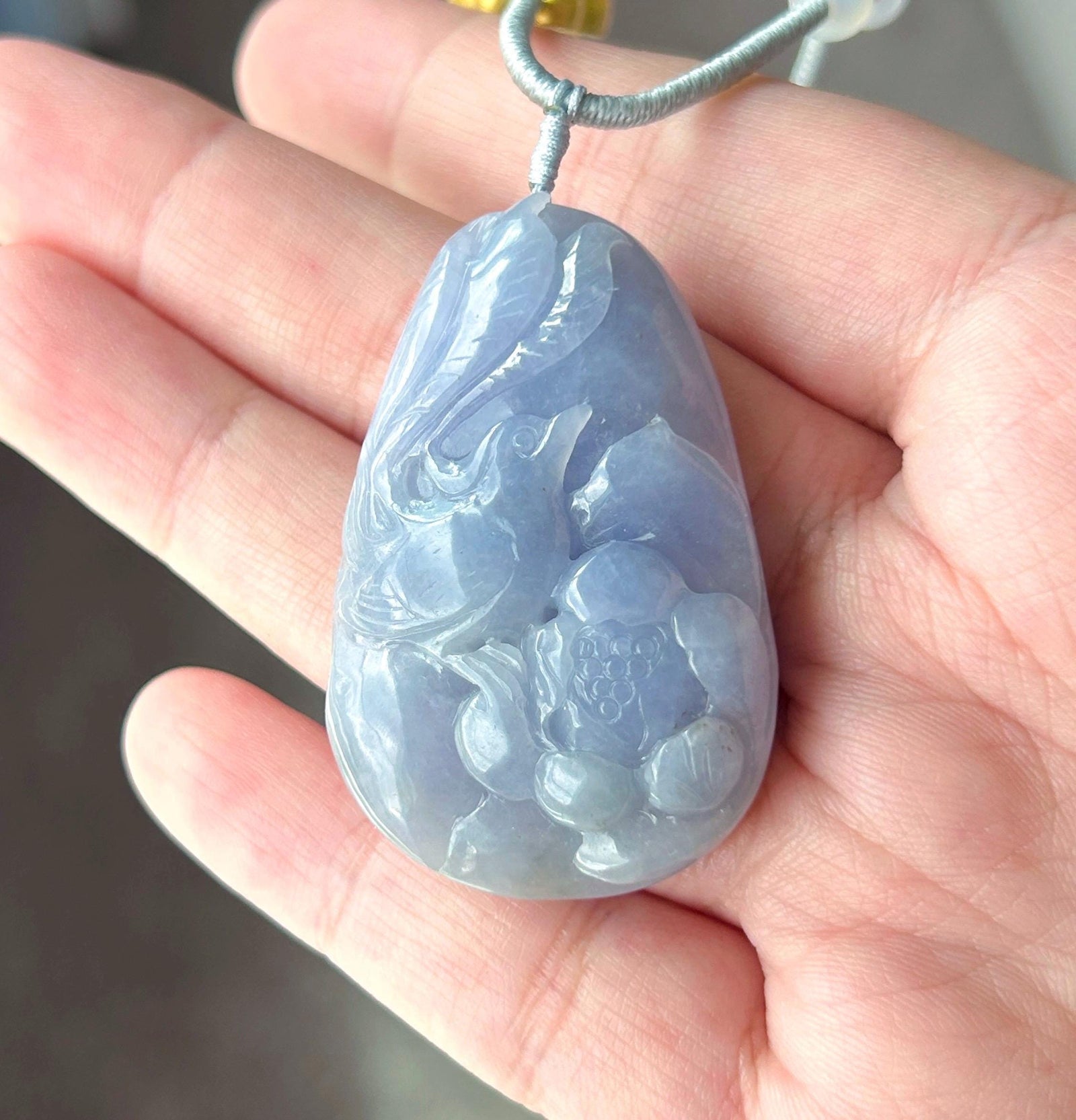 Certified Natural Jadeite Phoenix Pendant Handwoven Necklace Burmese Type A Translucent Icy Vivid Lavender Jade 46 x 30 x 8.6mm