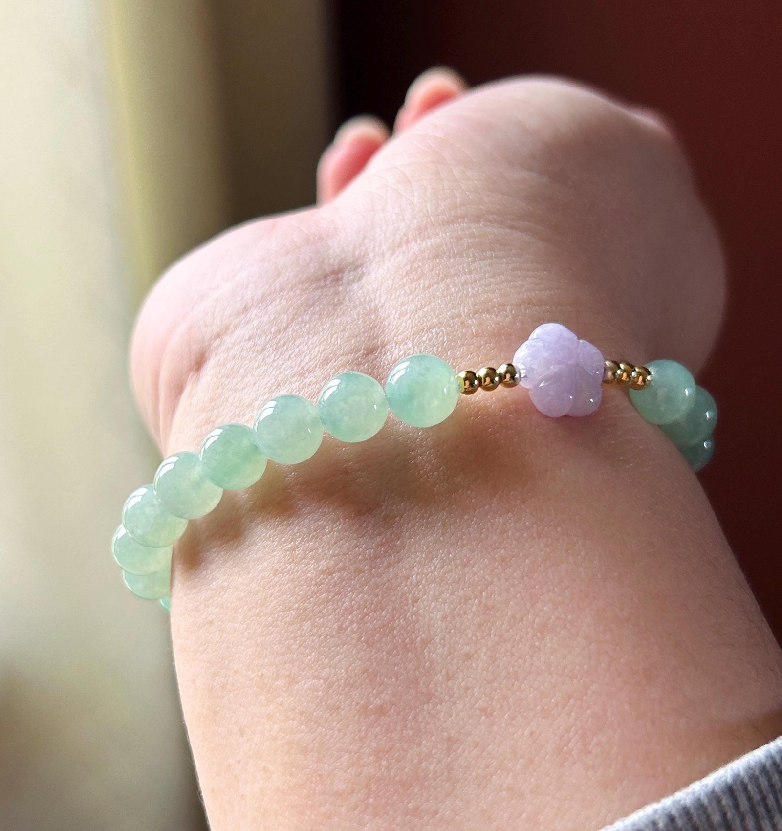 Natural Jadeite Beaded Bracelet | Burmese Type A Highly Translucent Icy Apple Green & Lavender Jade 7mm Designer Minimalist Jewelry
