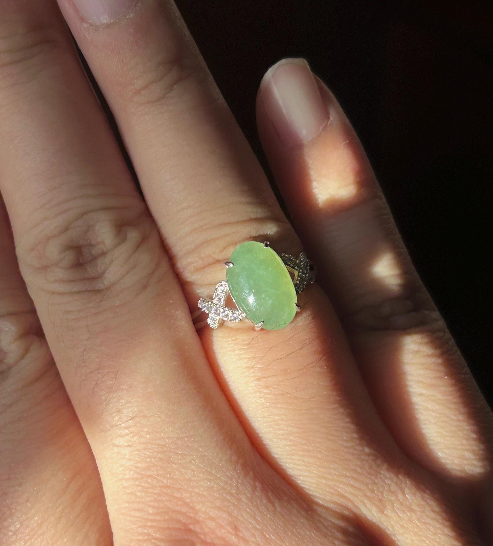 Certified Natural Jadeite Ring Mother’s Day Gift Burmese Type A fine glutinous Yellowish Green Oval Cabochon Jade 12x7.7mm| Sterling Silver