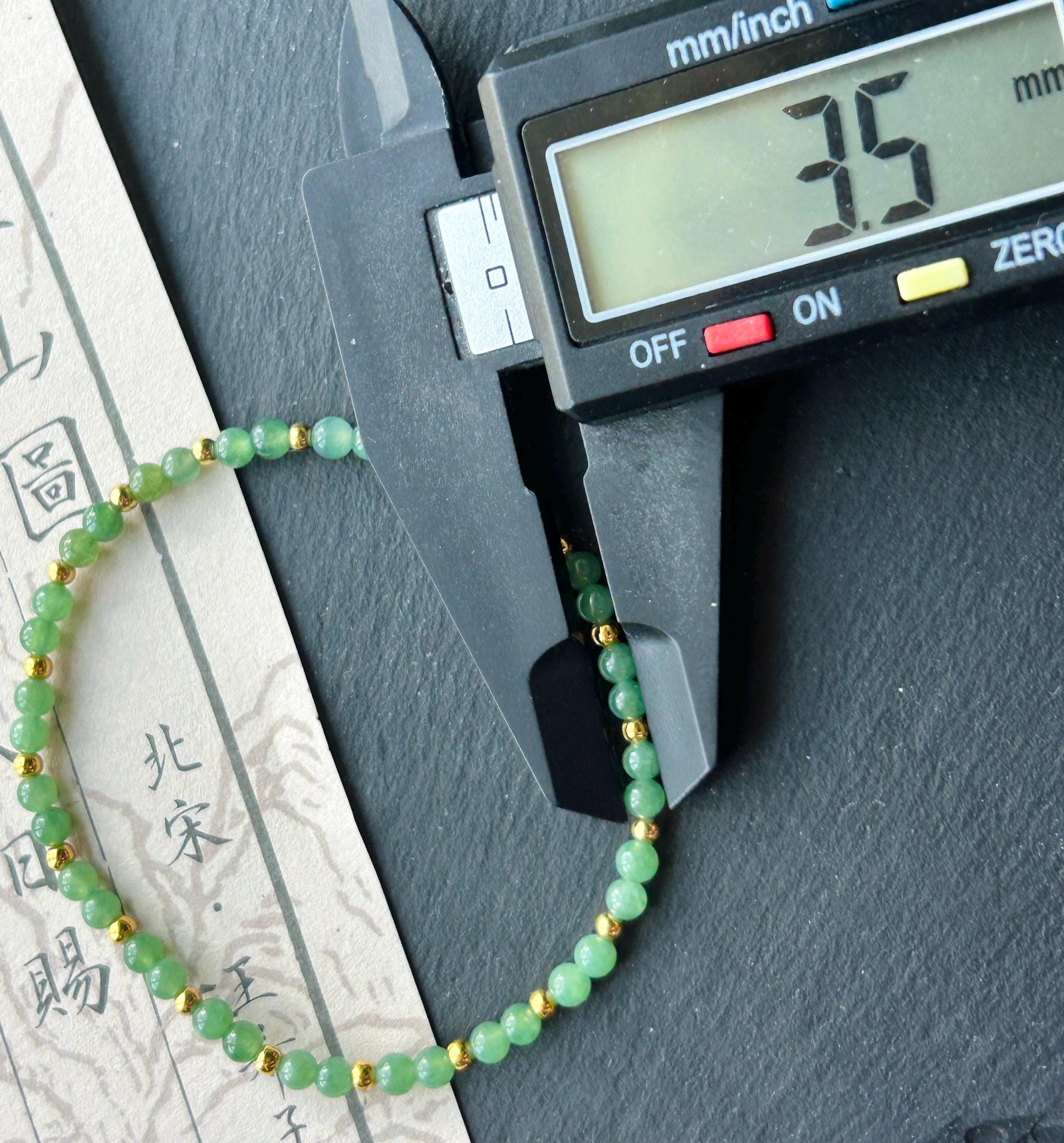 Natural Burmese Type A Jadeite Beaded Bracelet – Icy Translucent Grass Green Jade, 3.5mm| 18k Gold Vermeil