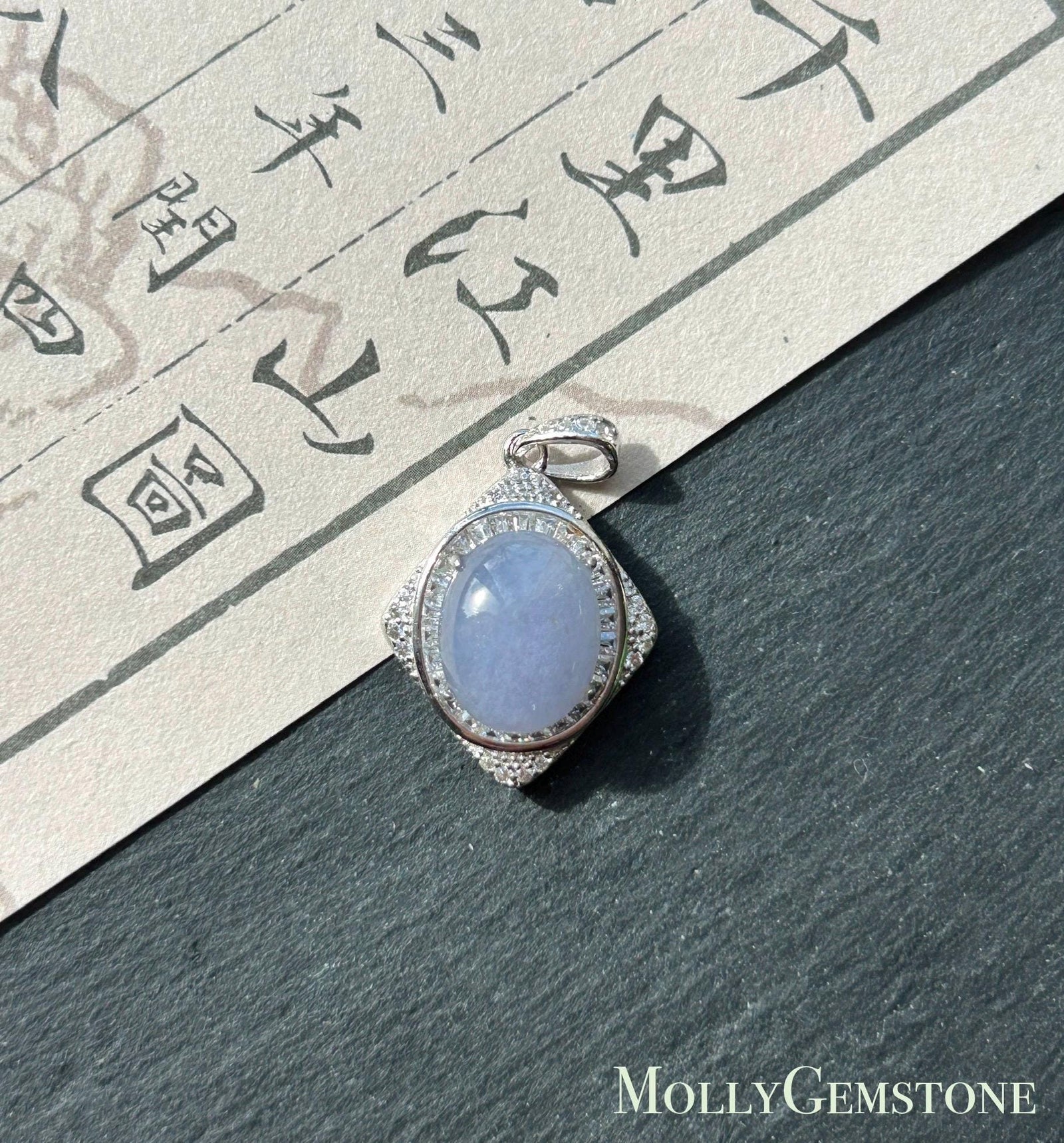 Certified Natural Jadeite Cabochon Pendant Burmese Type A Icy Translucent Rich Lavender Purple Jade Mother’s Day Gift