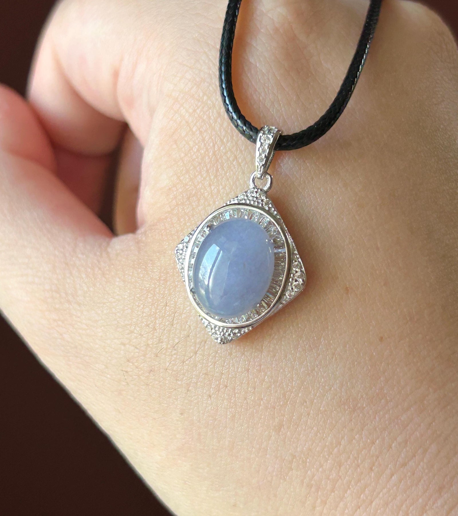 Certified Natural Jadeite Cabochon Pendant Burmese Type A Icy Translucent Rich Lavender Purple Jade Mother’s Day Gift