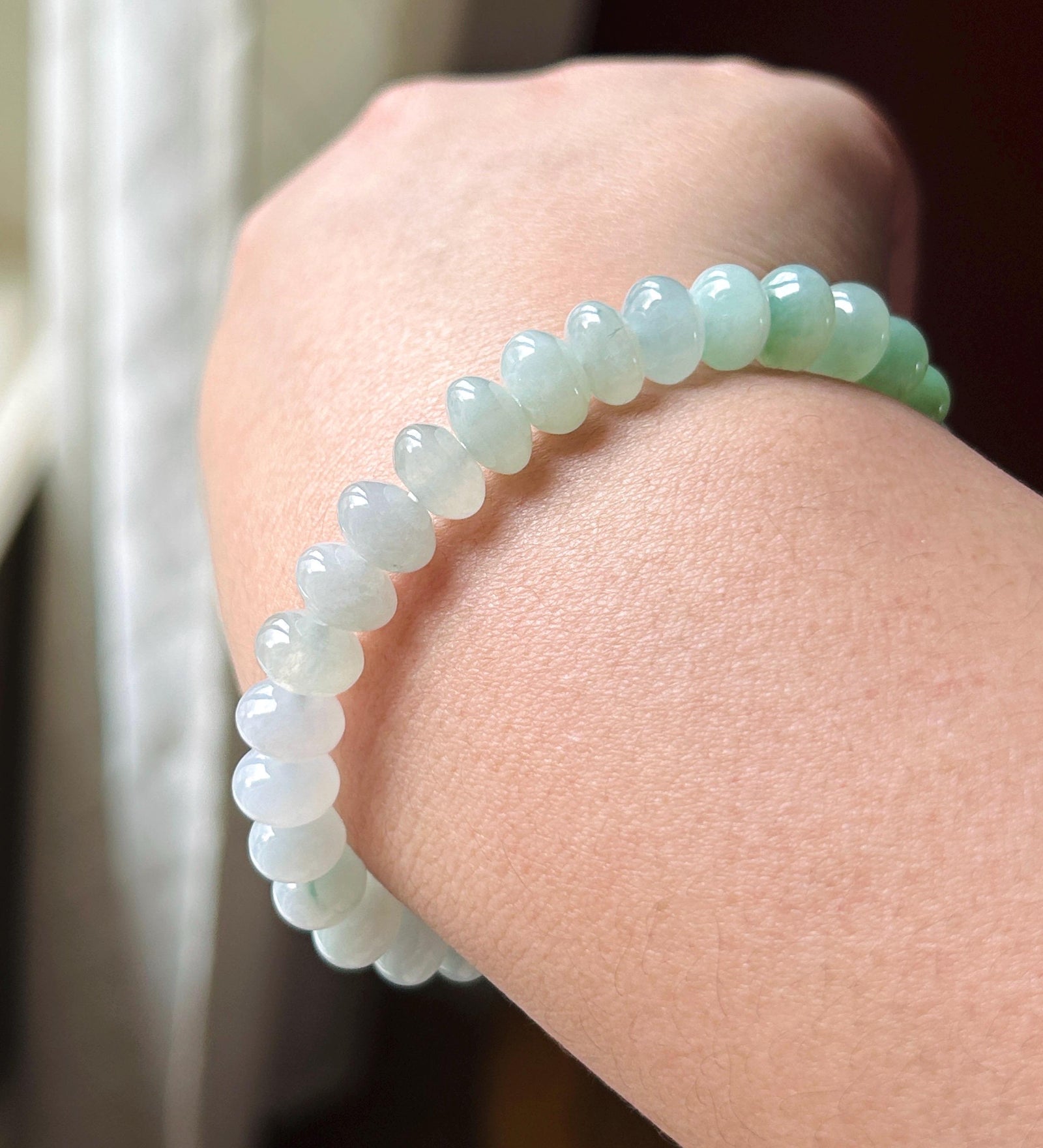 Natural Jadeite Beaded Gradient Bracelet – Burmese Type A Highly Translucent Icy Rainbow Multicolor Jade, 9.2mm