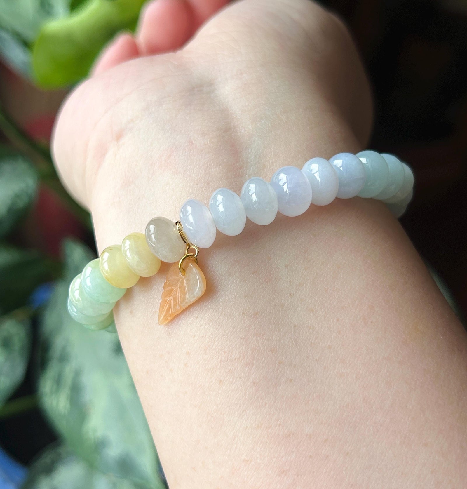Natural Jadeite Beaded Gradient Bracelet – Burmese Type A Highly Translucent Icy Rainbow Multicolor Jade, 9.2mm