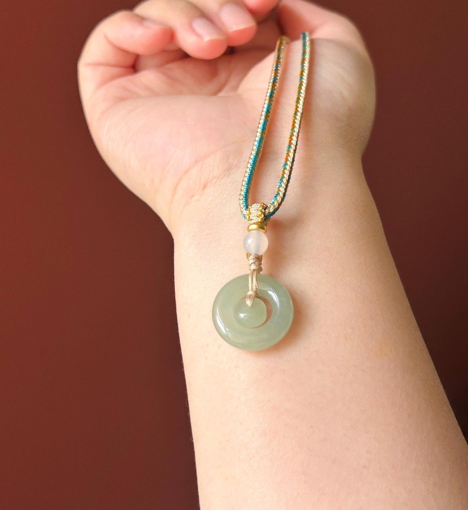 Natural Jadeite Mother & Child Donut Pendant Handwoven Necklace Burmese Type A Icy Blue/Yellow Jade| Mother’s Day Gift