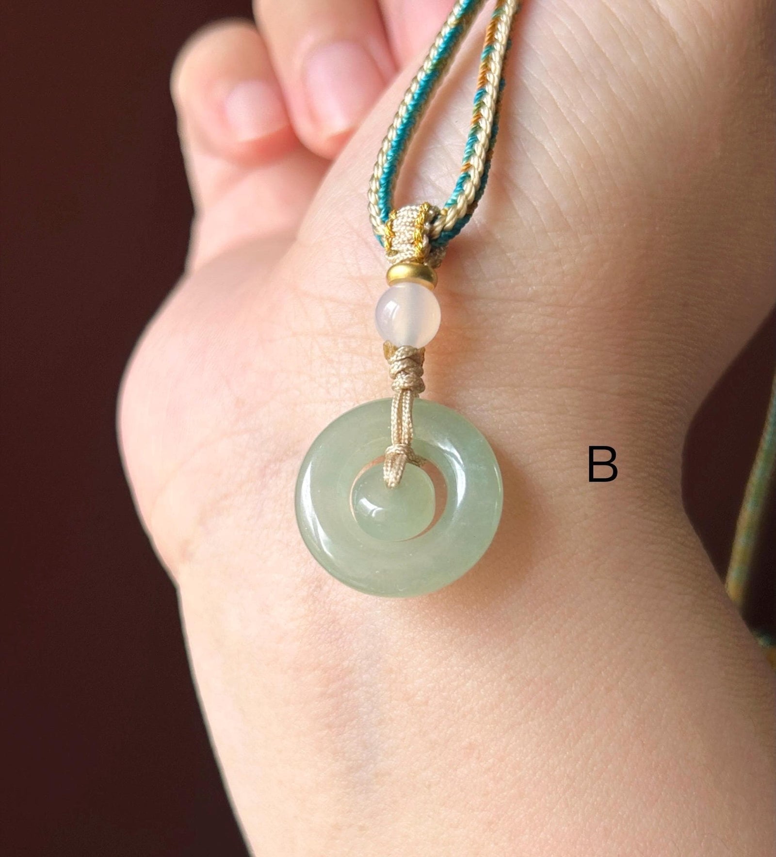 Natural Jadeite Mother & Child Donut Pendant Handwoven Necklace Burmese Type A Icy Blue/Yellow Jade| Mother’s Day Gift