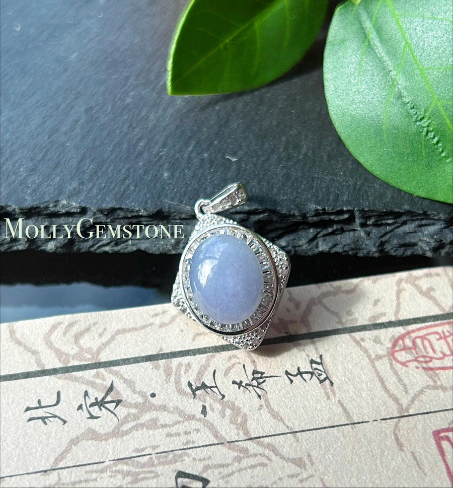 Certified Natural Jadeite Cabochon Pendant Burmese Type A Icy Translucent Rich Lavender Purple Jade Mother’s Day Gift