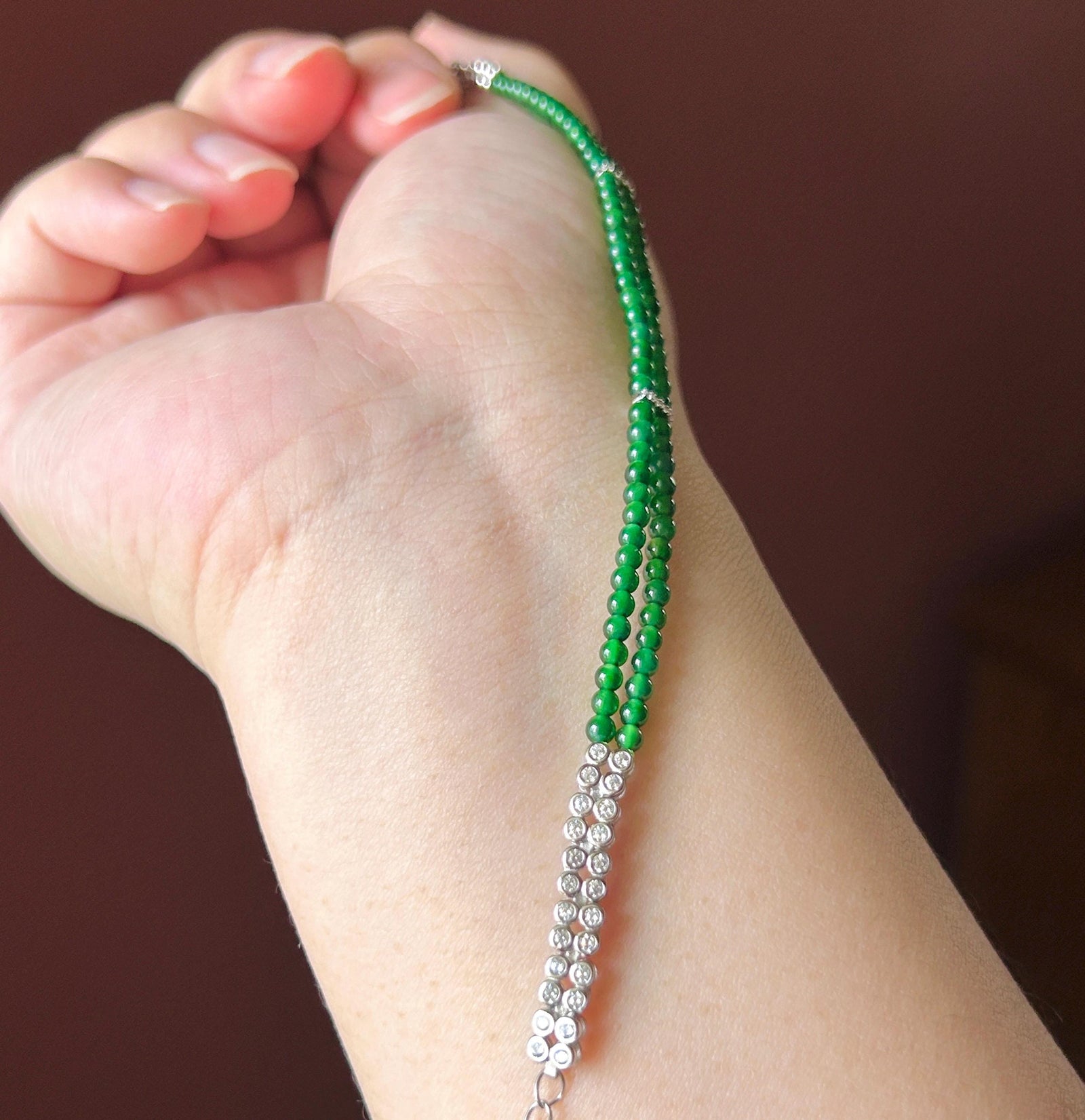 Natural Jadeite Beaded Bracelet, Guatemalan Type A Highly Translucent Icy Spicy Emerald Green Jade | 925 Sterling Silver