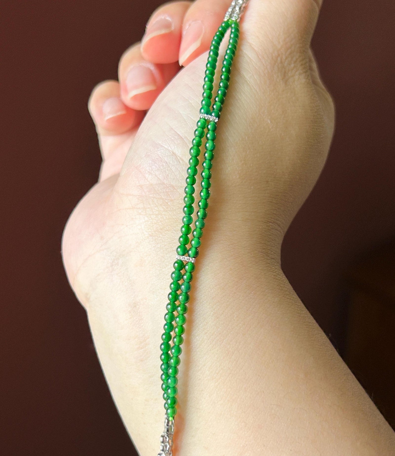 Natural Jadeite Beaded Bracelet, Guatemalan Type A Highly Translucent Icy Spicy Emerald Green Jade | 925 Sterling Silver