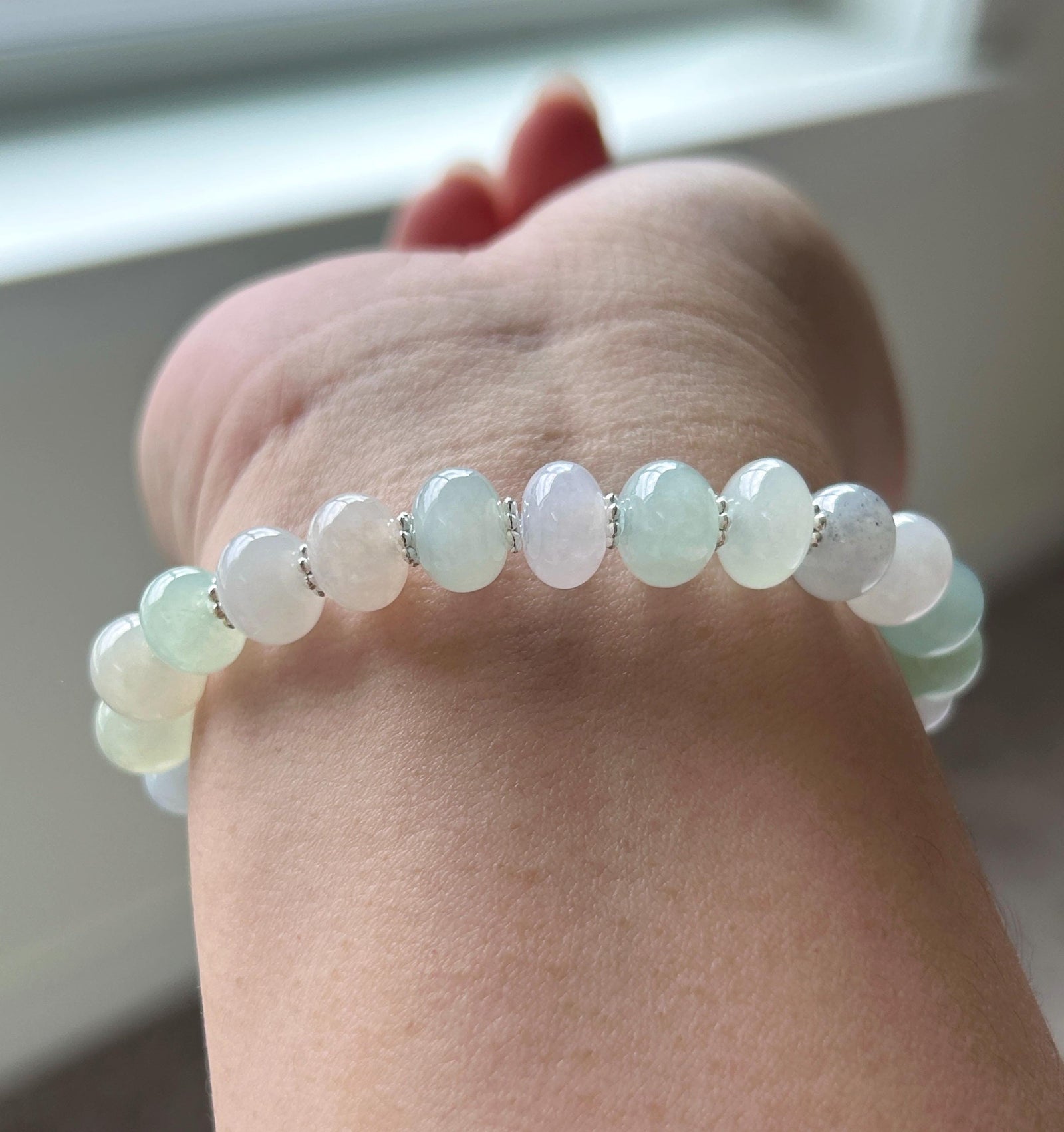 Natural Jadeite Beaded Bracelet: High-End Burmese Type A Highly Translucent Icy Pastel Multicolor 9mm Jade Mothers Day Gift