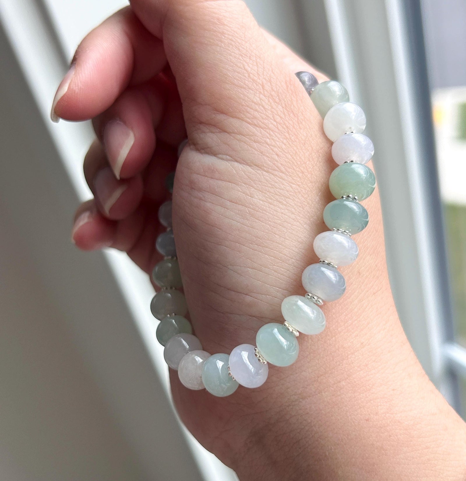 Natural Jadeite Beaded Bracelet: High-End Burmese Type A Highly Translucent Icy Pastel Multicolor 9mm Jade Mothers Day Gift