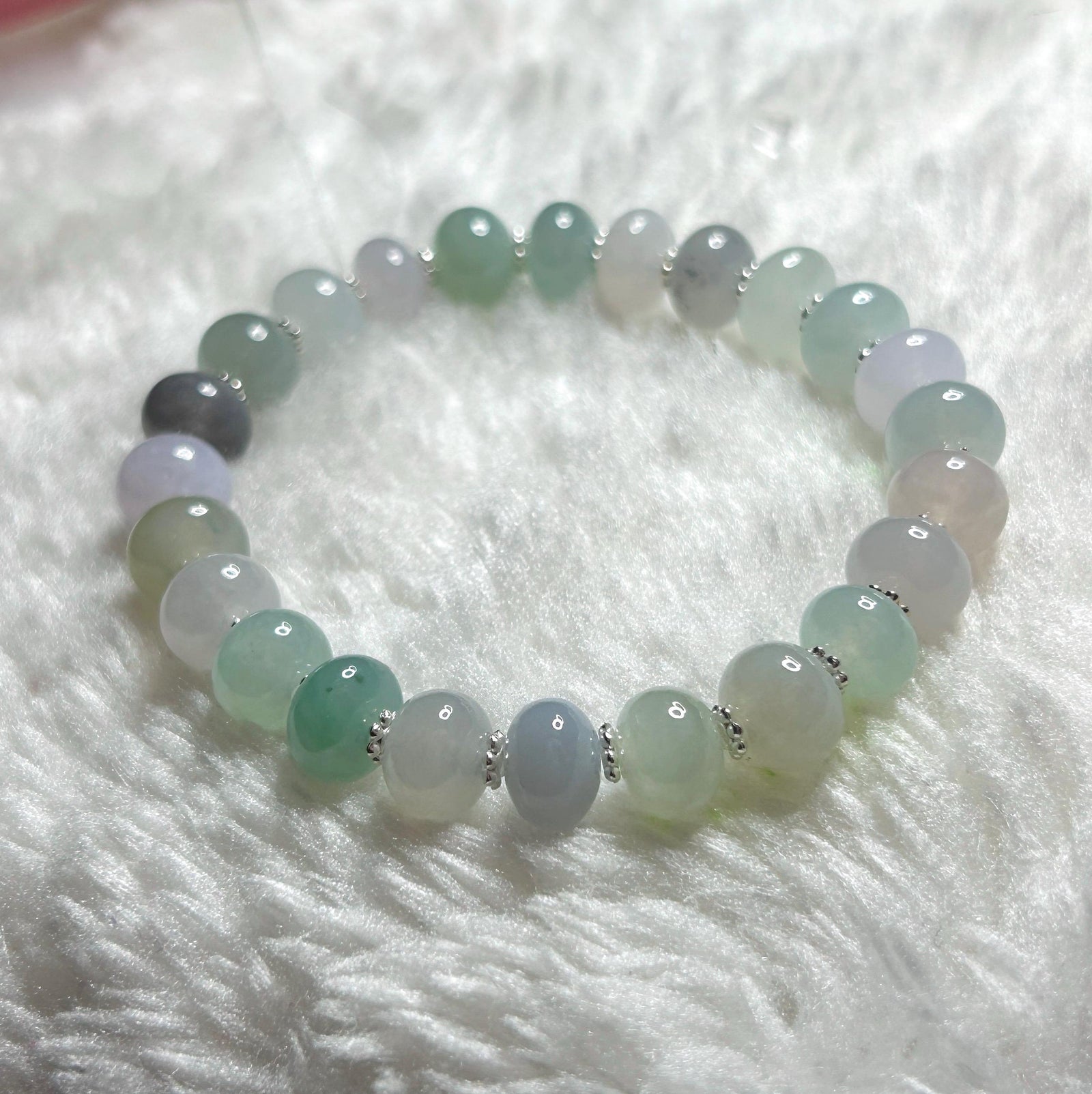 Natural Jadeite Beaded Bracelet: High-End Burmese Type A Highly Translucent Icy Pastel Multicolor 9mm Jade Mothers Day Gift