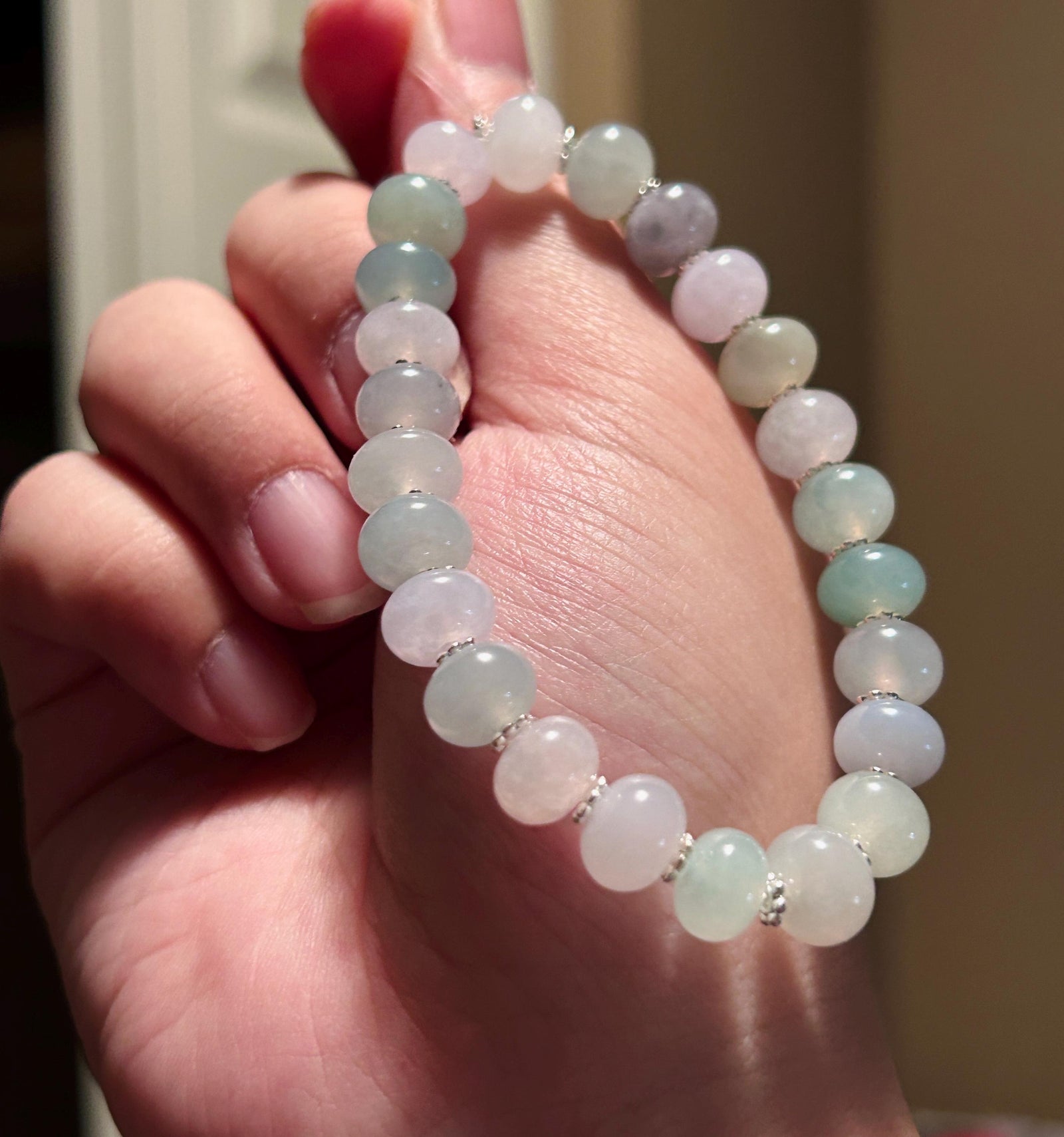 Natural Jadeite Beaded Bracelet: High-End Burmese Type A Highly Translucent Icy Pastel Multicolor 9mm Jade Mothers Day Gift