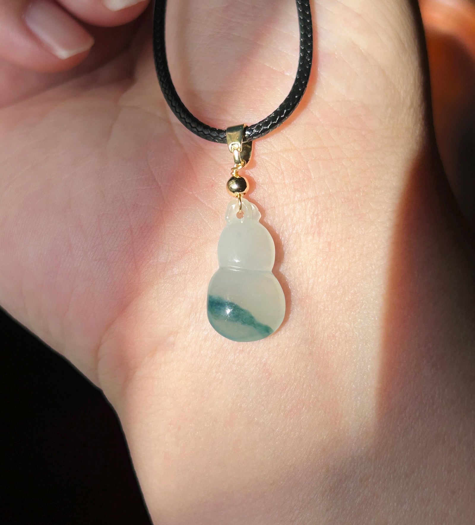 Natural Jadeite Gourd(Hulu) Pendant Burmese Type A Highly Translucent Icy White Base Blue Floral Jade Mother’s Day Gift