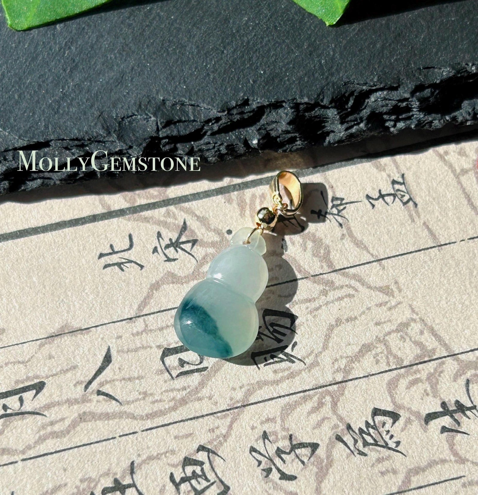 Natural Jadeite Gourd(Hulu) Pendant Burmese Type A Highly Translucent Icy White Base Blue Floral Jade Mother’s Day Gift