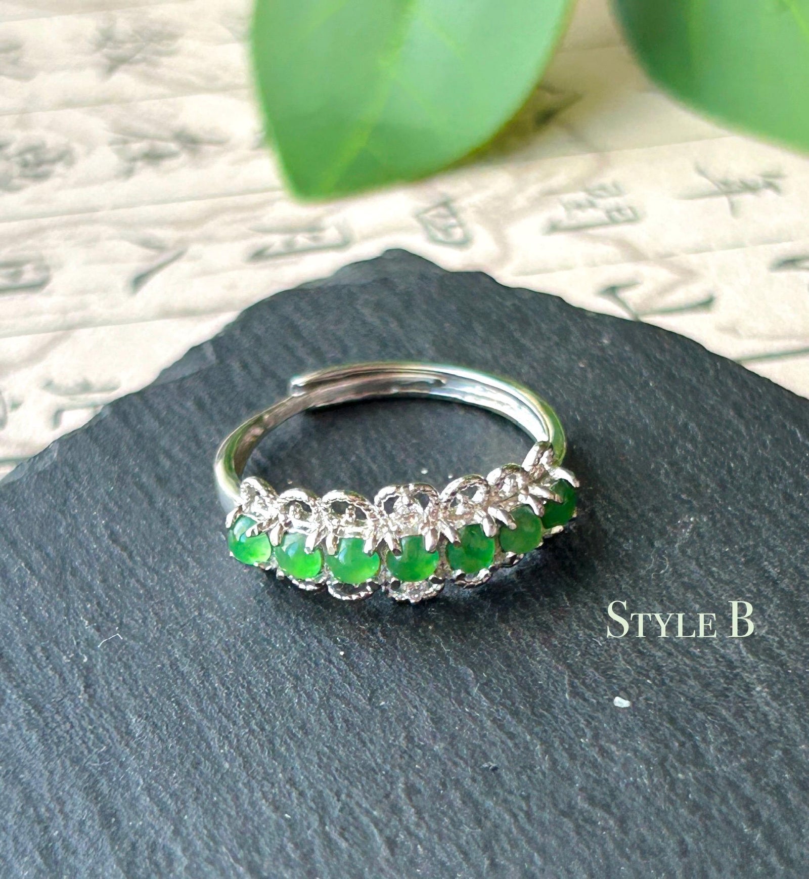 Certified Natural Jadeite Multi Cabochon Band Ring Burmese Type A Highly Translucent Icy Vivid Apple Green Jade Sterling Silver Adjustable