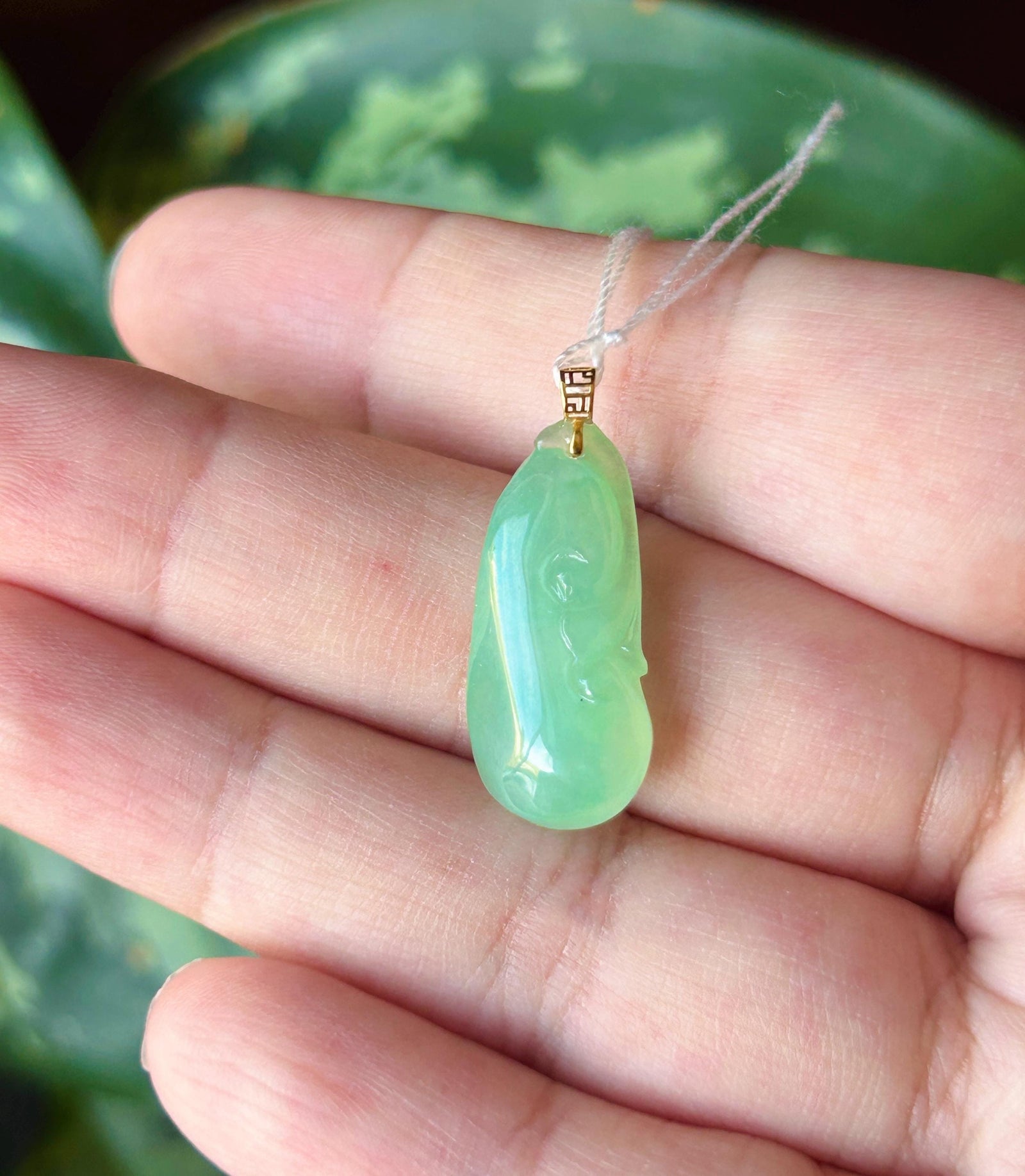 Certified Natural Jadeite RuYi Pendant Minimalist Jewelry Burmese Type A Highly Translucent Icy Sweet Apple Green Jade, 18k Gold Bail