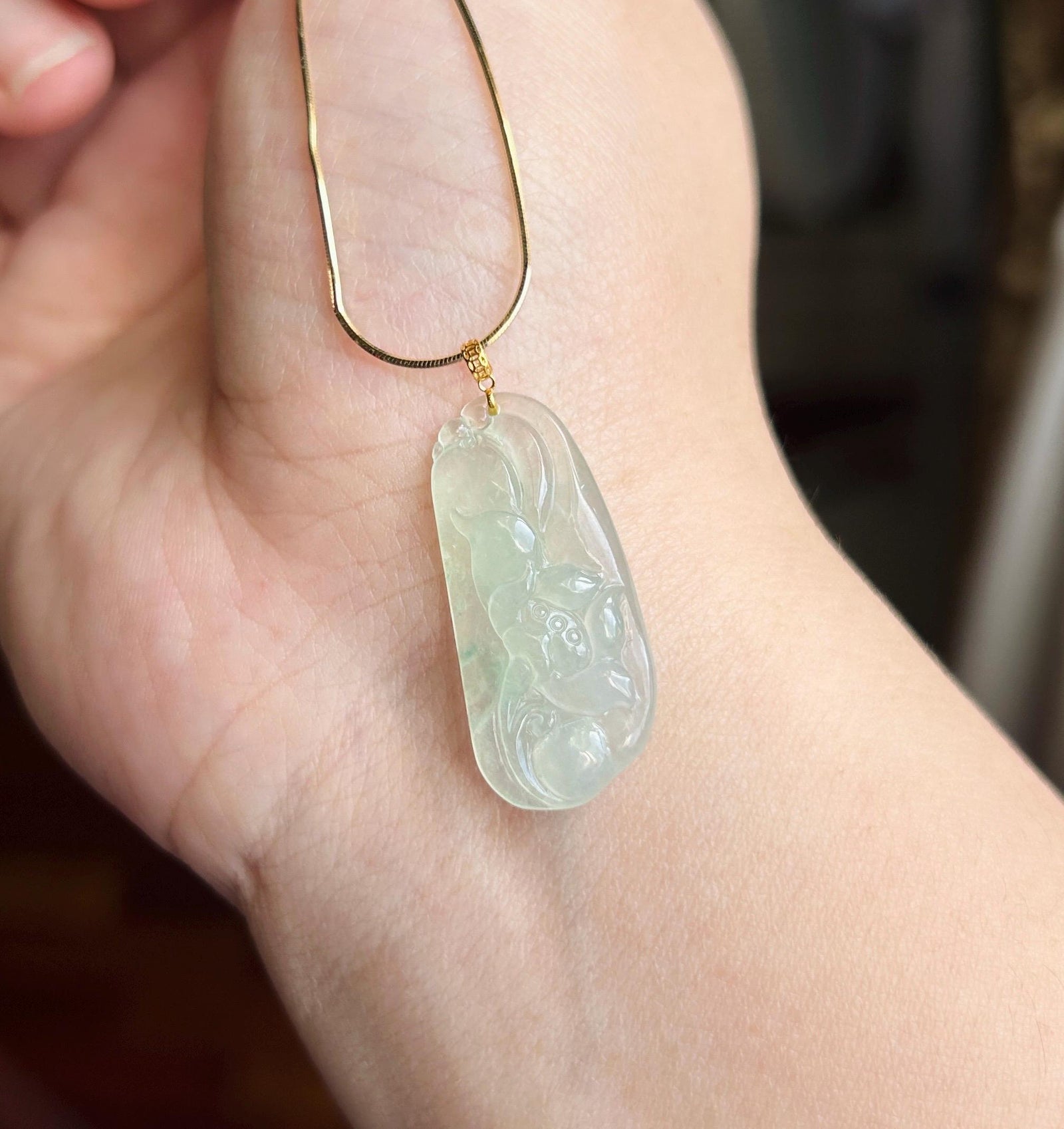Certified Natural Jadeite Lotus Pendant Minimalist Jewelry Burmese Type A Highly Translucent Icy Light Green Jade, 18k Gold Bail