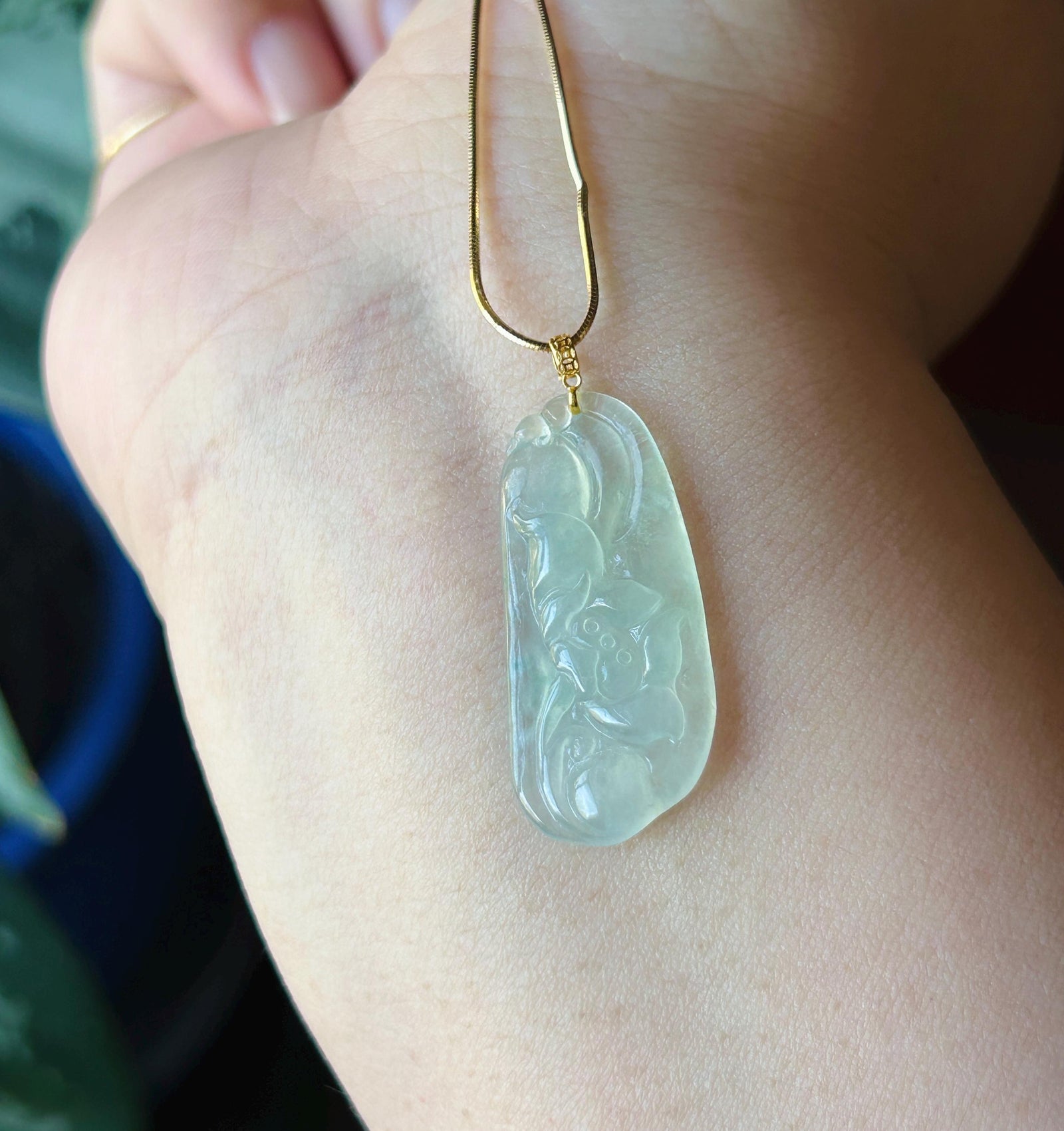 Certified Natural Jadeite Lotus Pendant Minimalist Jewelry Burmese Type A Highly Translucent Icy Light Green Jade, 18k Gold Bail