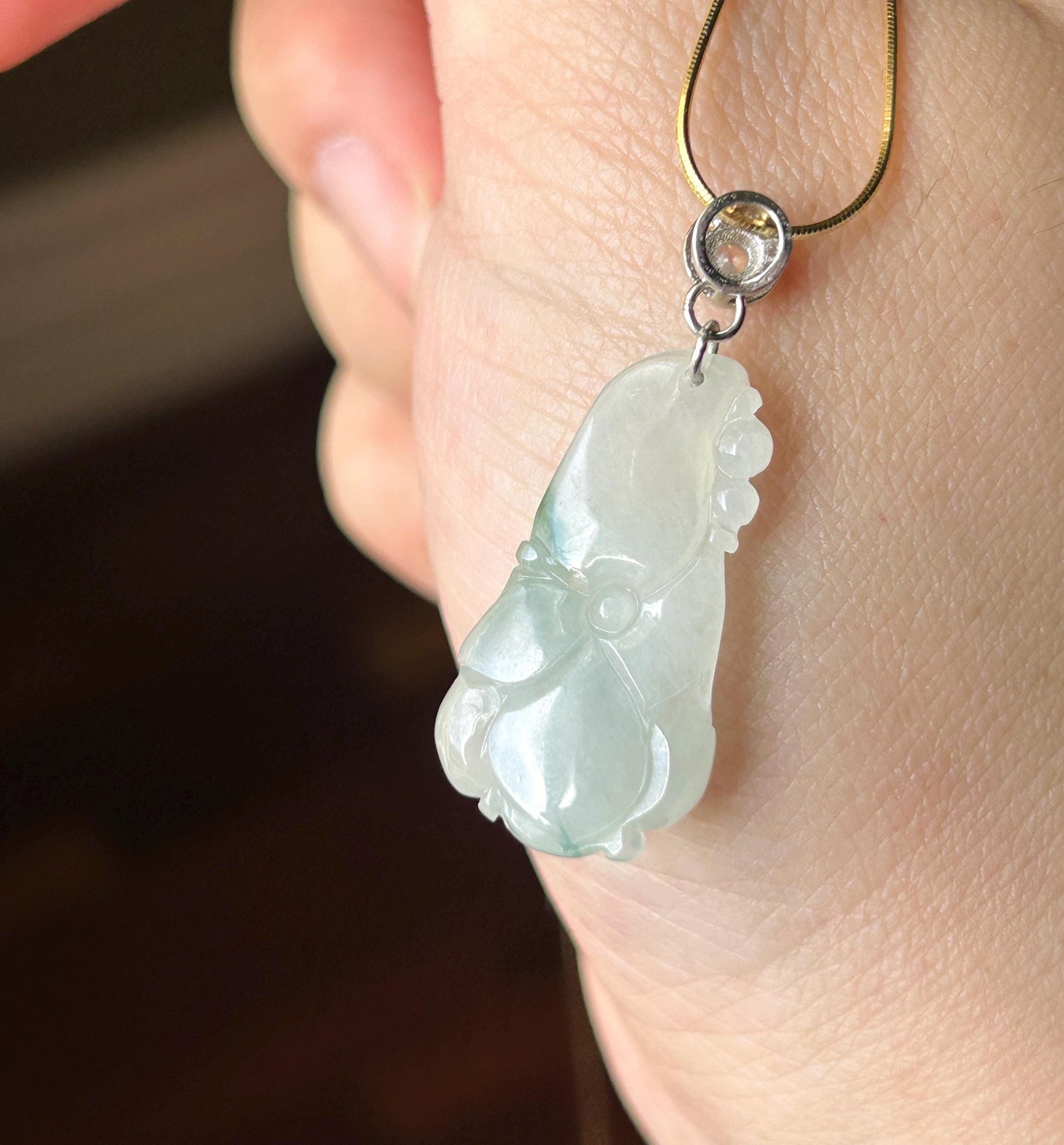 Certified Natural Jadeite Lotus Pendant Minimalist Jewelry Burmese Type A Highly Translucent Icy White & Blue Floral Jade, Sterling Silver