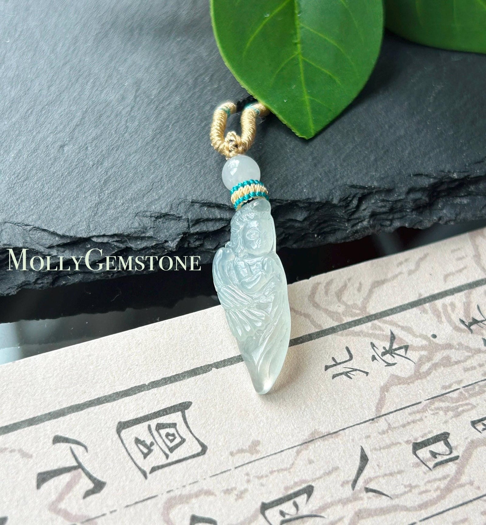 Jadeite Jade Pendant Handwoven Necklace Jewelry Gift Natural Burmese Untreated Type A Icy High Translucent White Dainty Jade Angel