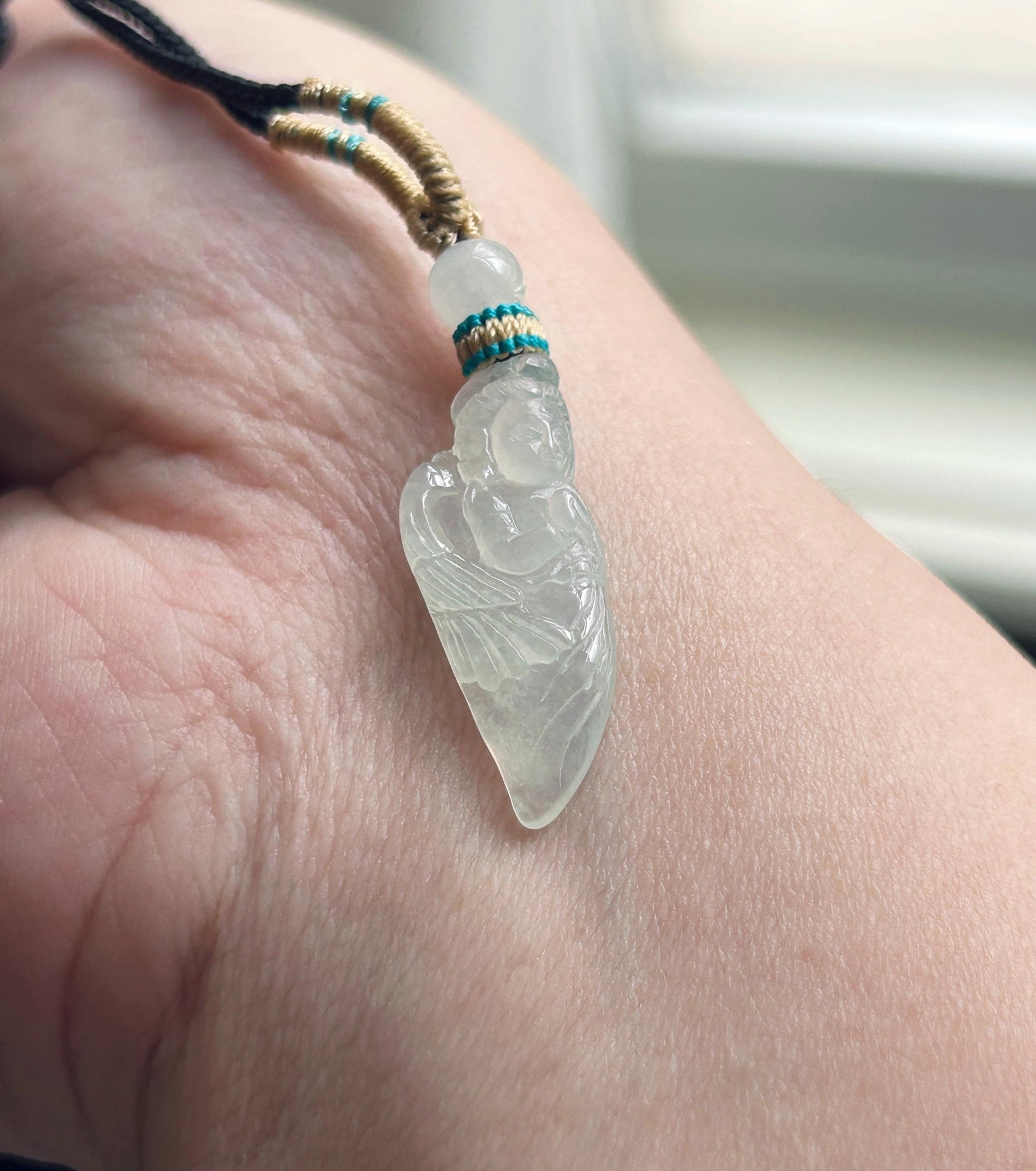 Jadeite Jade Pendant Handwoven Necklace Jewelry Gift Natural Burmese Untreated Type A Icy High Translucent White Dainty Jade Angel