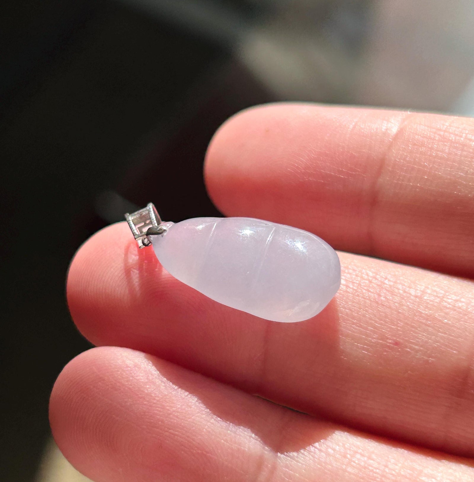 Certified Natural Jadeite Beans Pendant Minimalist Jewelry Burmese Type A Highly Translucent Icy Lavender Purple Jade, 18k Solid Gold Bail