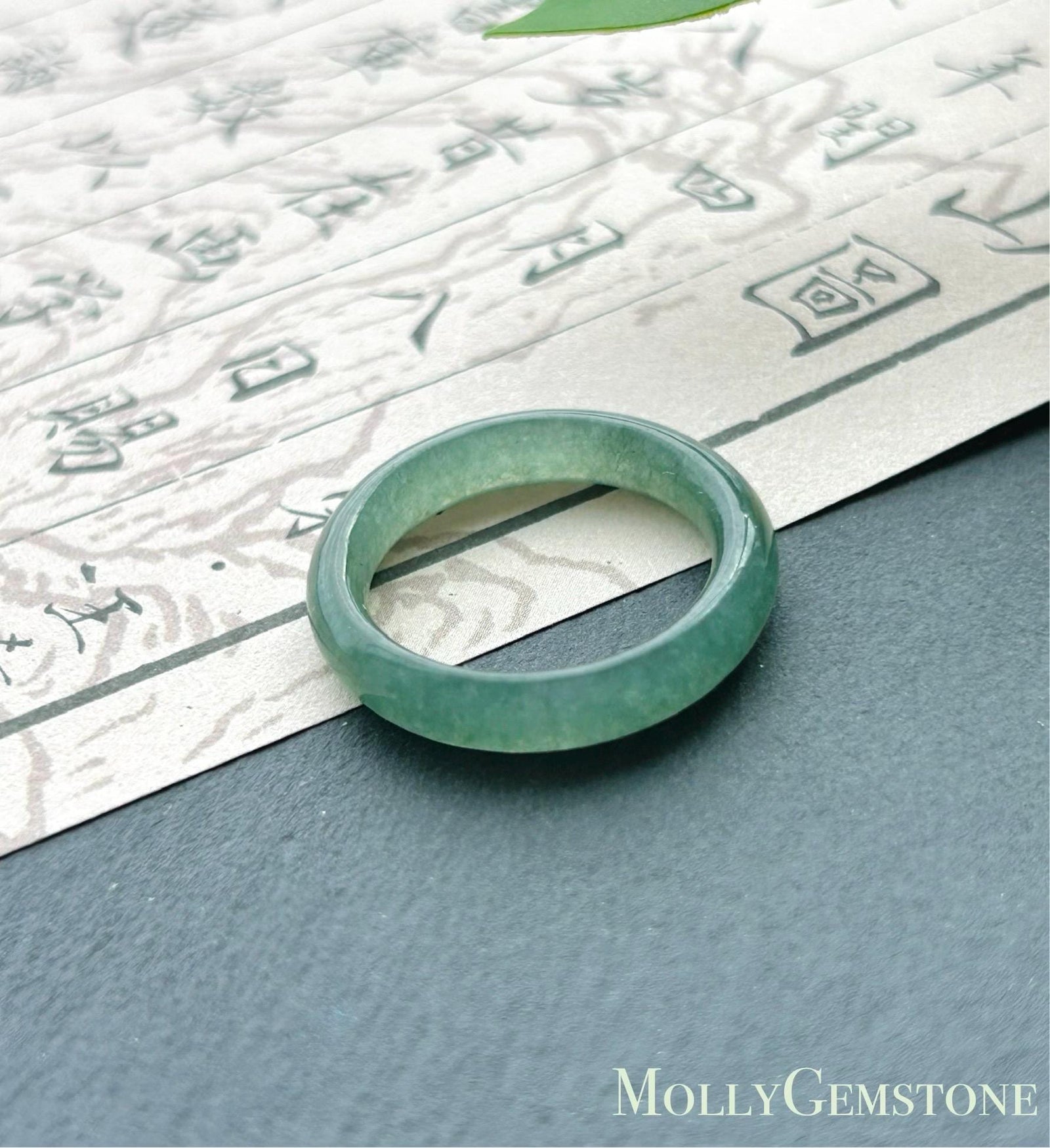 Natural Jadeite Ring Band | Guatemalan Type A Highly Translucent Icy Dark Green Jade | US Size 8 | 18.2mm| Mother’s Day Gift